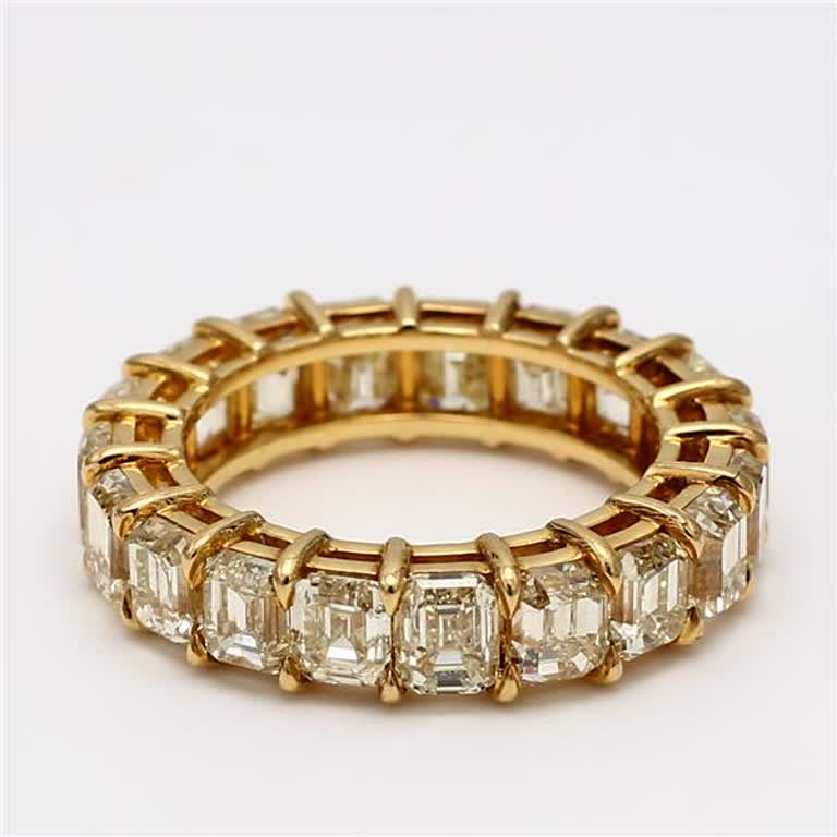 Natural Yellow Emerald Cut Diamond 10.07 Carat TW Yellow Gold Eternity Band