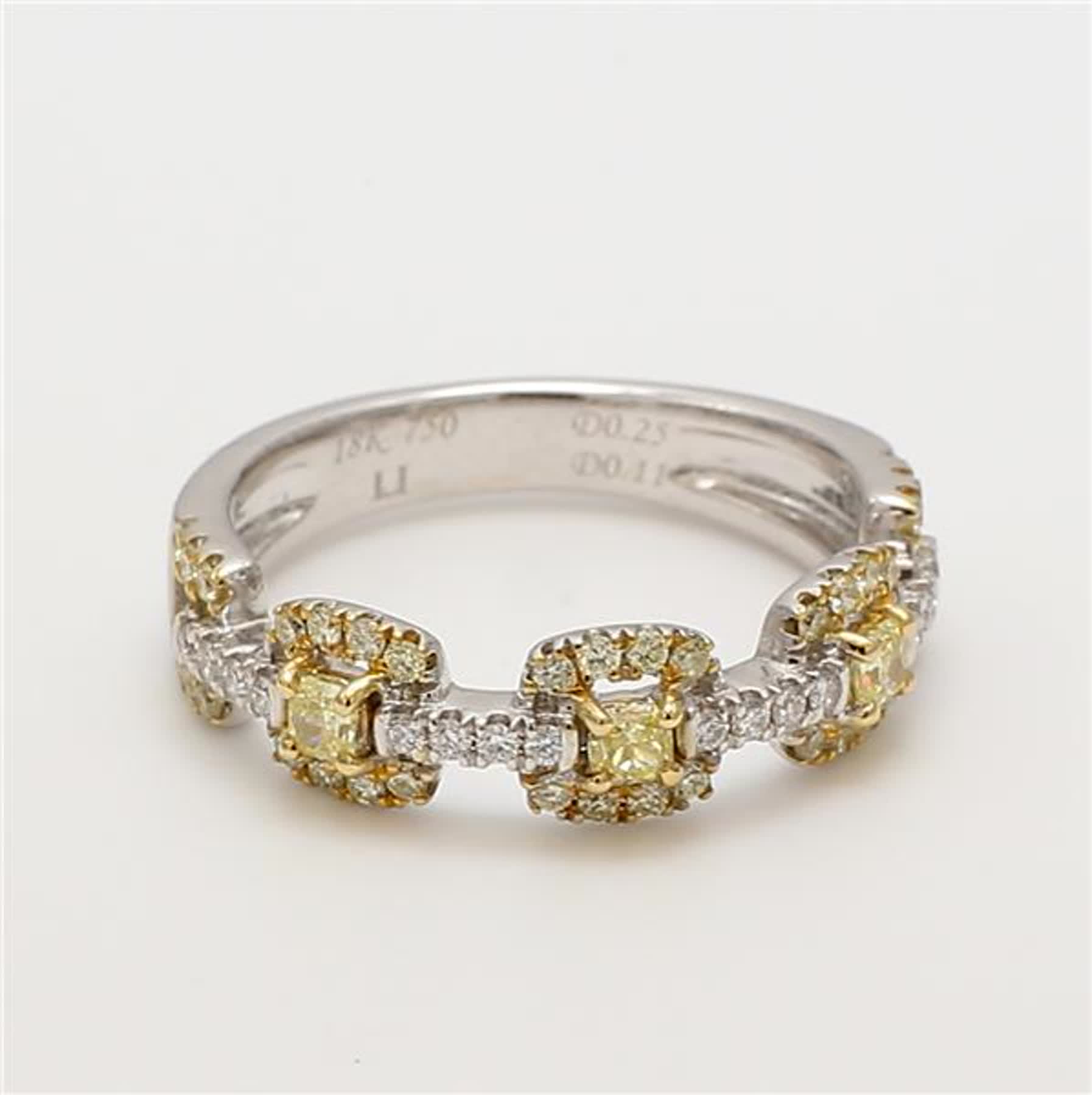 Natural Yellow Radiant and White Diamond .55 Carat TW Gold Wedding Band
