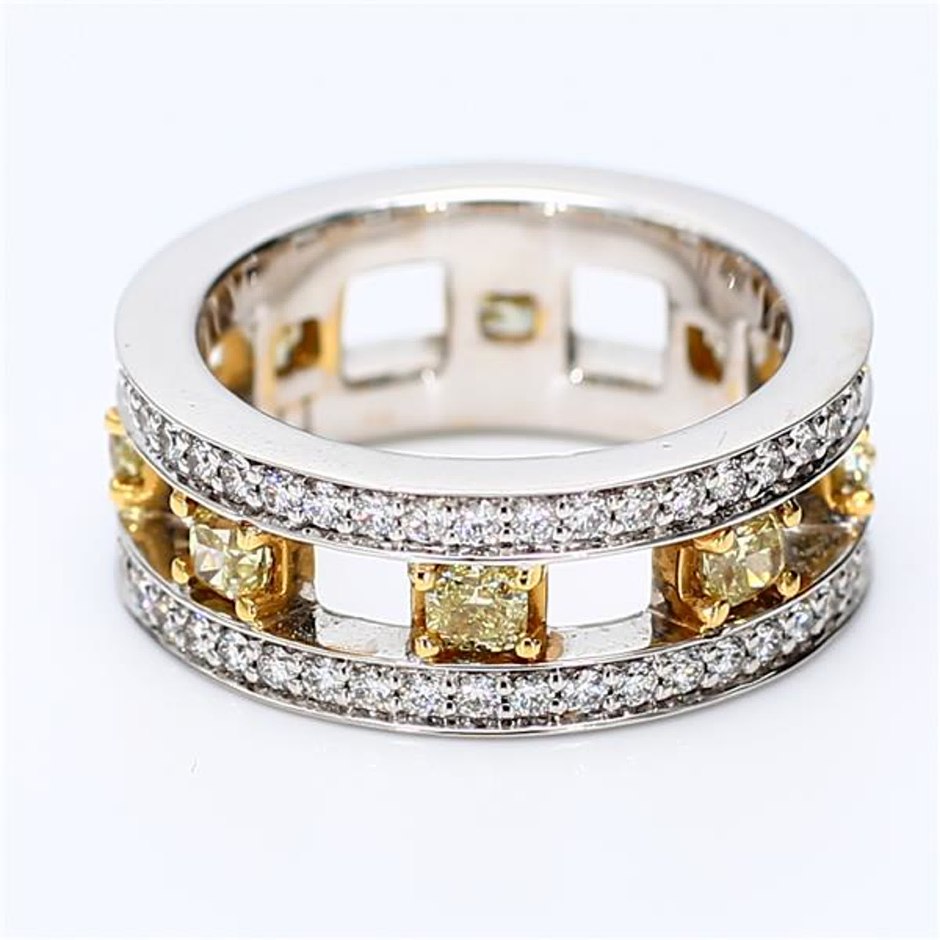 Natural Yellow Radiant and White Diamond 2.01 Carat TW Gold Eternity Band