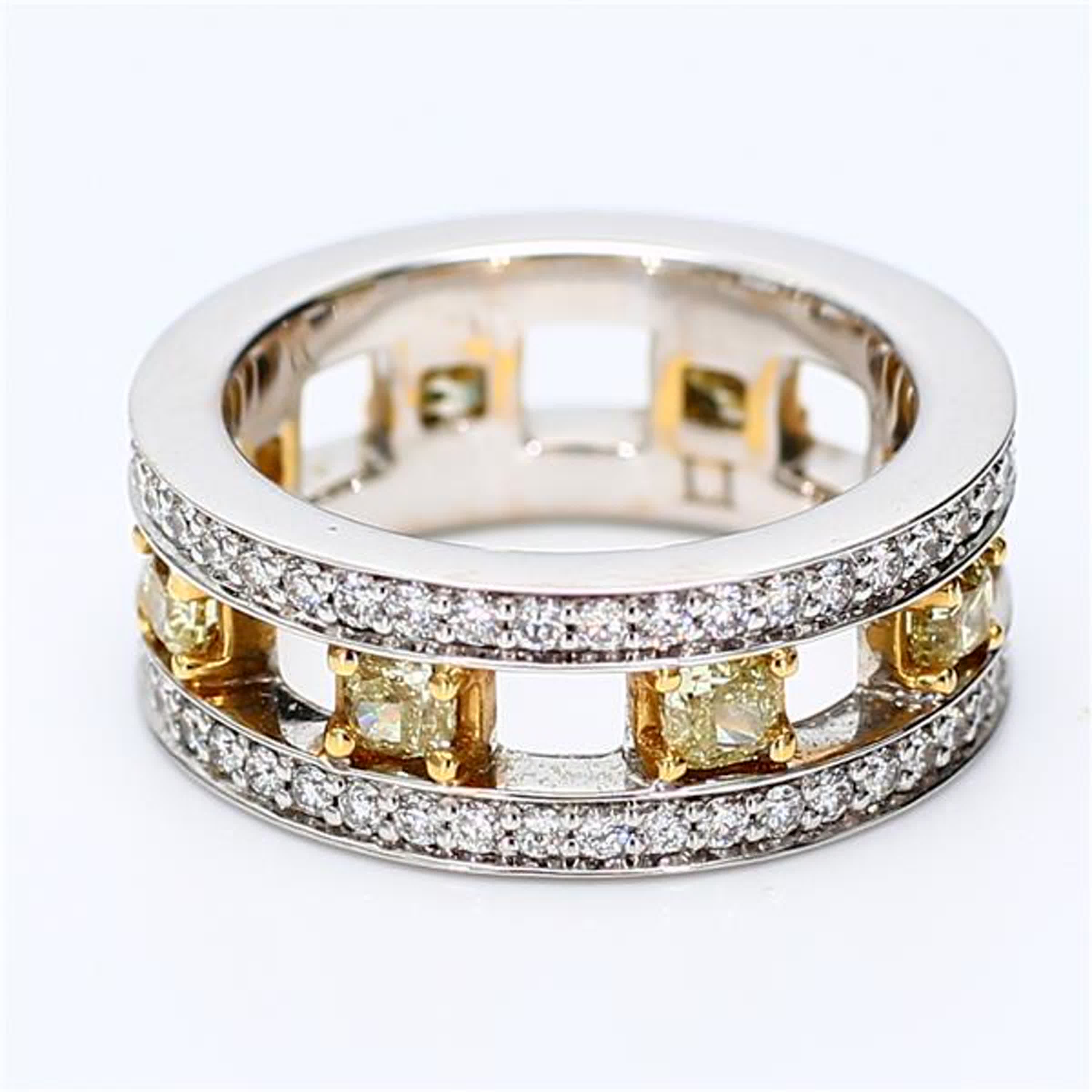 Natural Yellow Radiant and White Diamond 2.01 Carat TW Gold Eternity Band