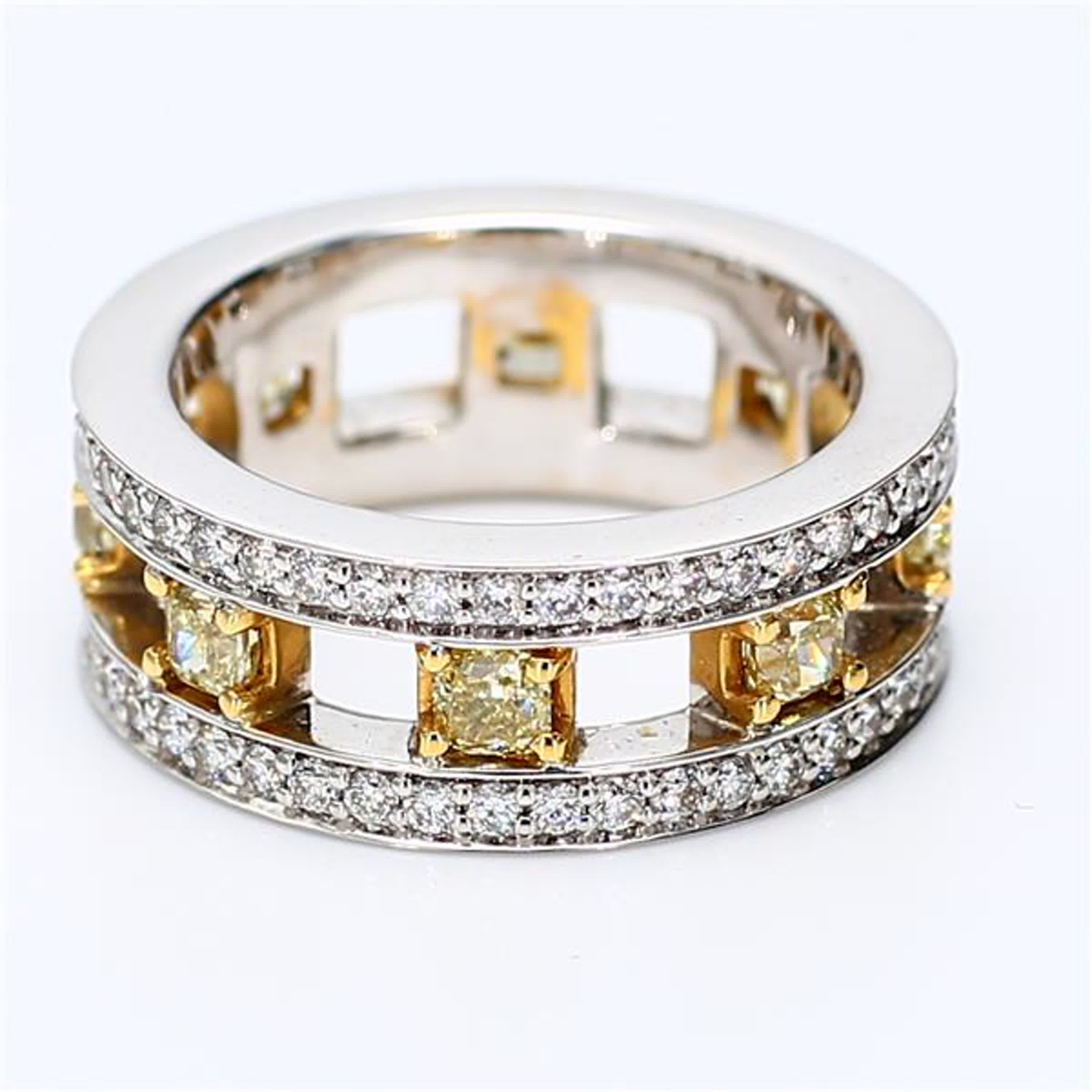 Natural Yellow Radiant and White Diamond 2.01 Carat TW Gold Eternity Band