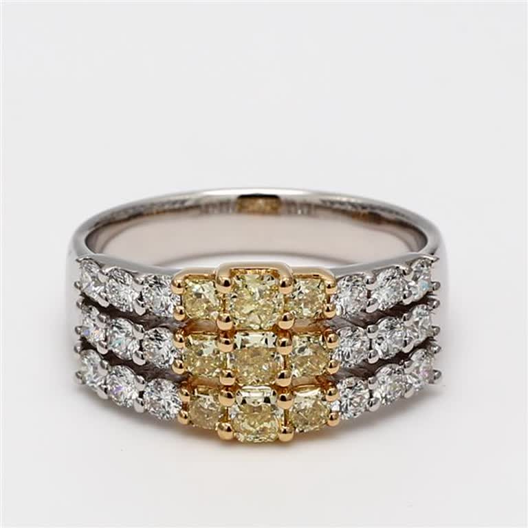 Natural Yellow Radiant and White Diamond 1.57 Carat TW Gold Wedding Band