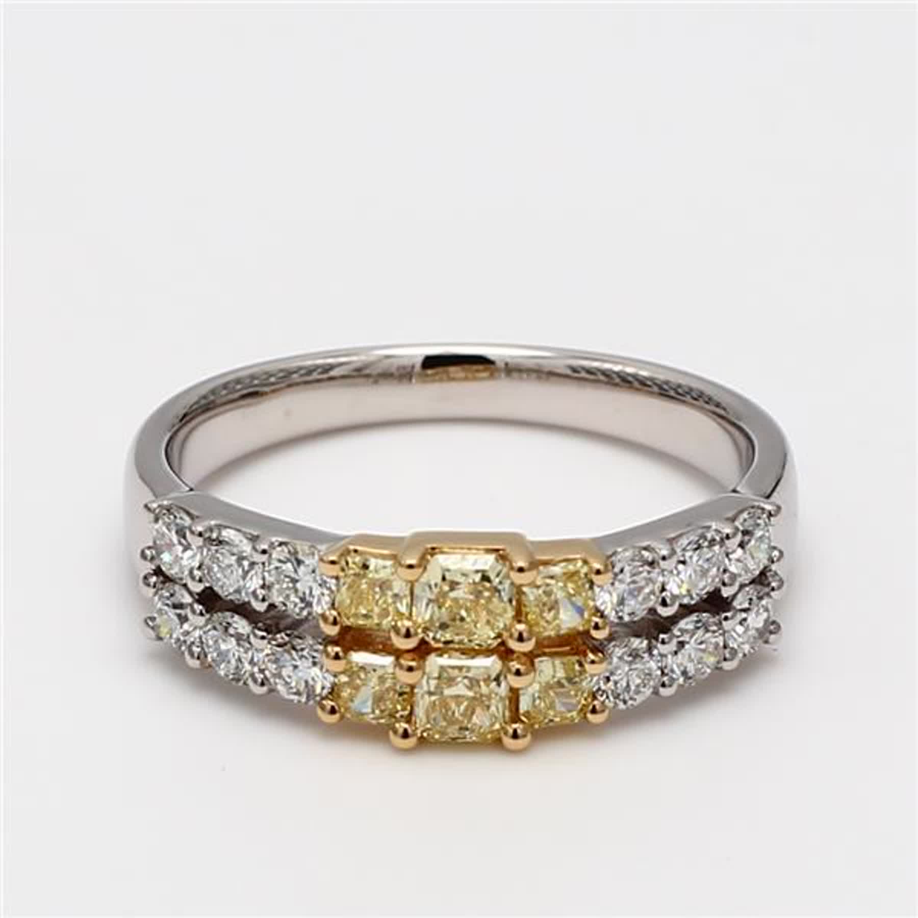 Natural Yellow Radiant and White Diamond 1.06 Carat TW Gold Wedding Band