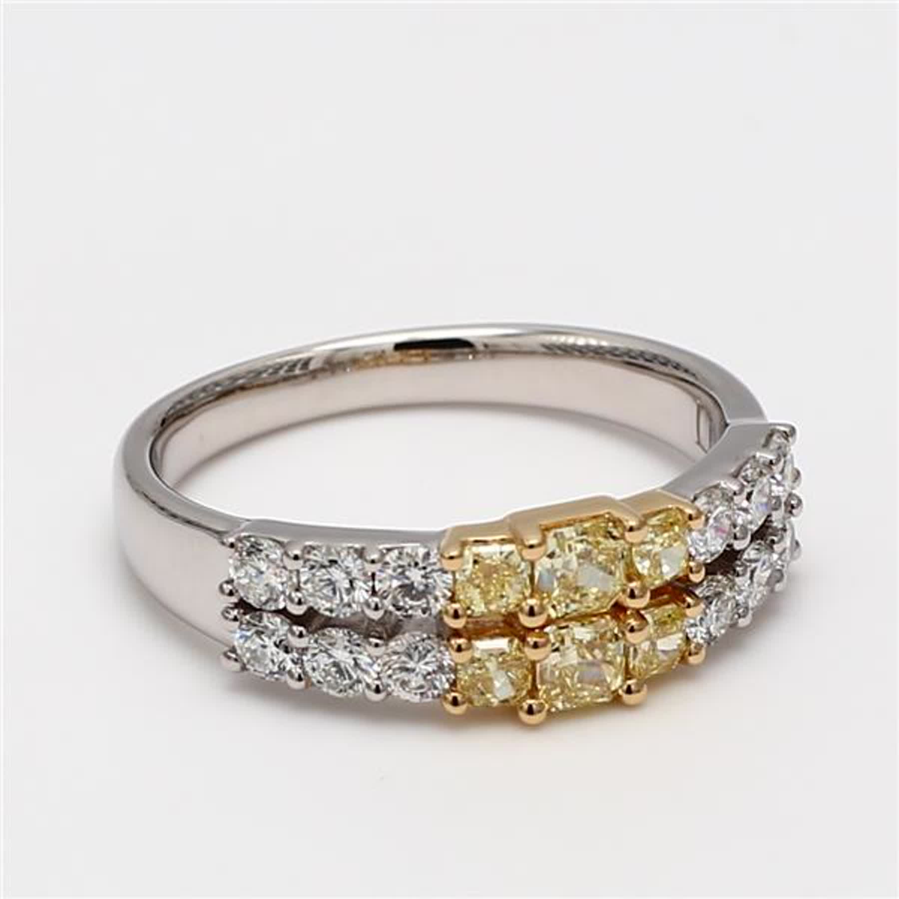 Natural Yellow Radiant and White Diamond 1.06 Carat TW Gold Wedding Band