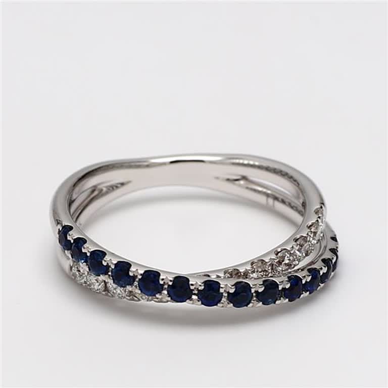 Natural Blue Round Sapphire and White Diamond .84 Carat TW White Gold Band