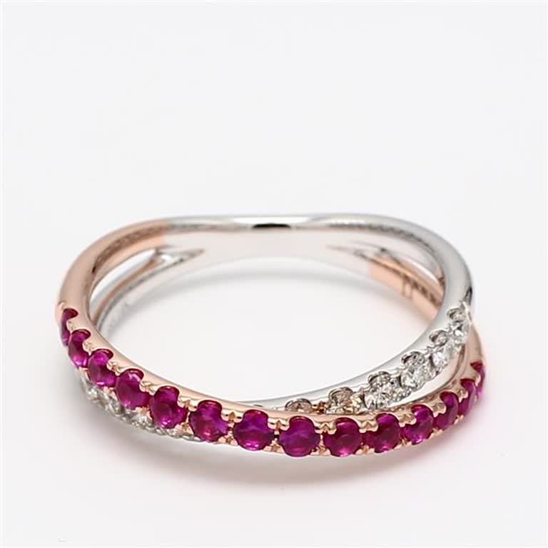 Natural Red Round Ruby and White Diamond .85 Carat TW Rose Gold Wedding Band