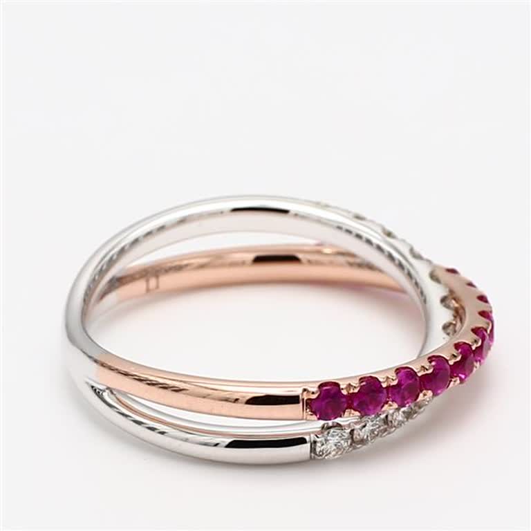Natural Red Round Ruby and White Diamond .85 Carat TW Rose Gold Wedding Band
