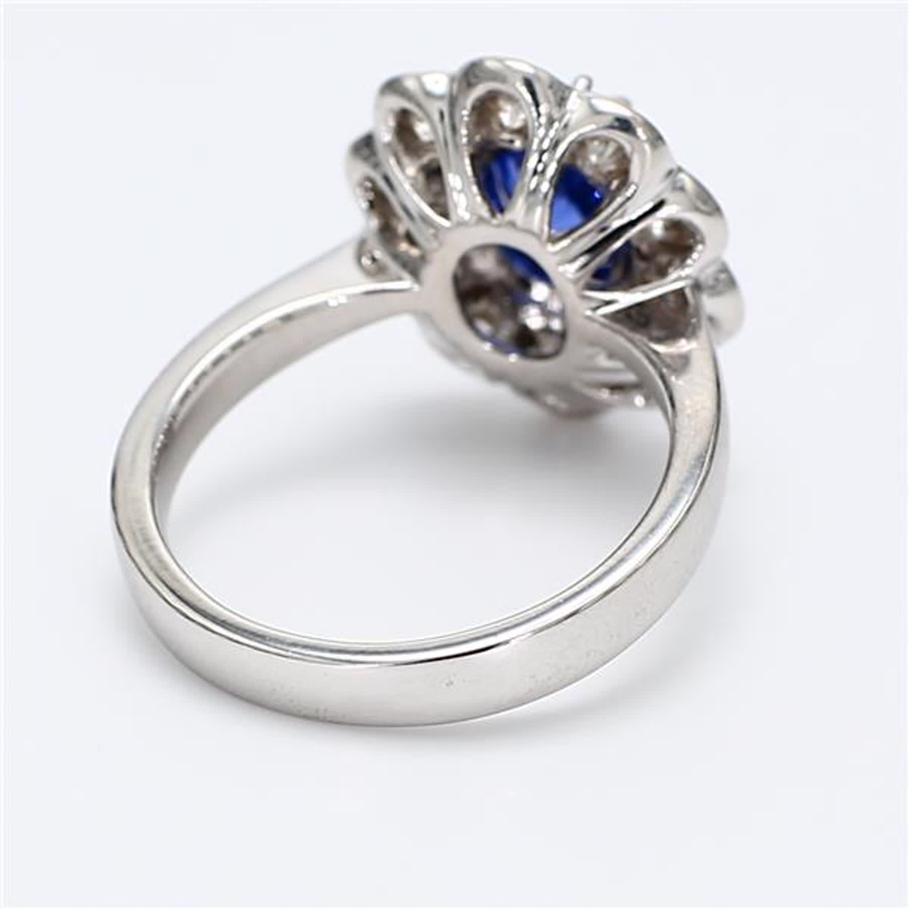 Natural Blue Oval Sapphire and White Diamond 2.86 Carat TW Gold Cocktail Ring