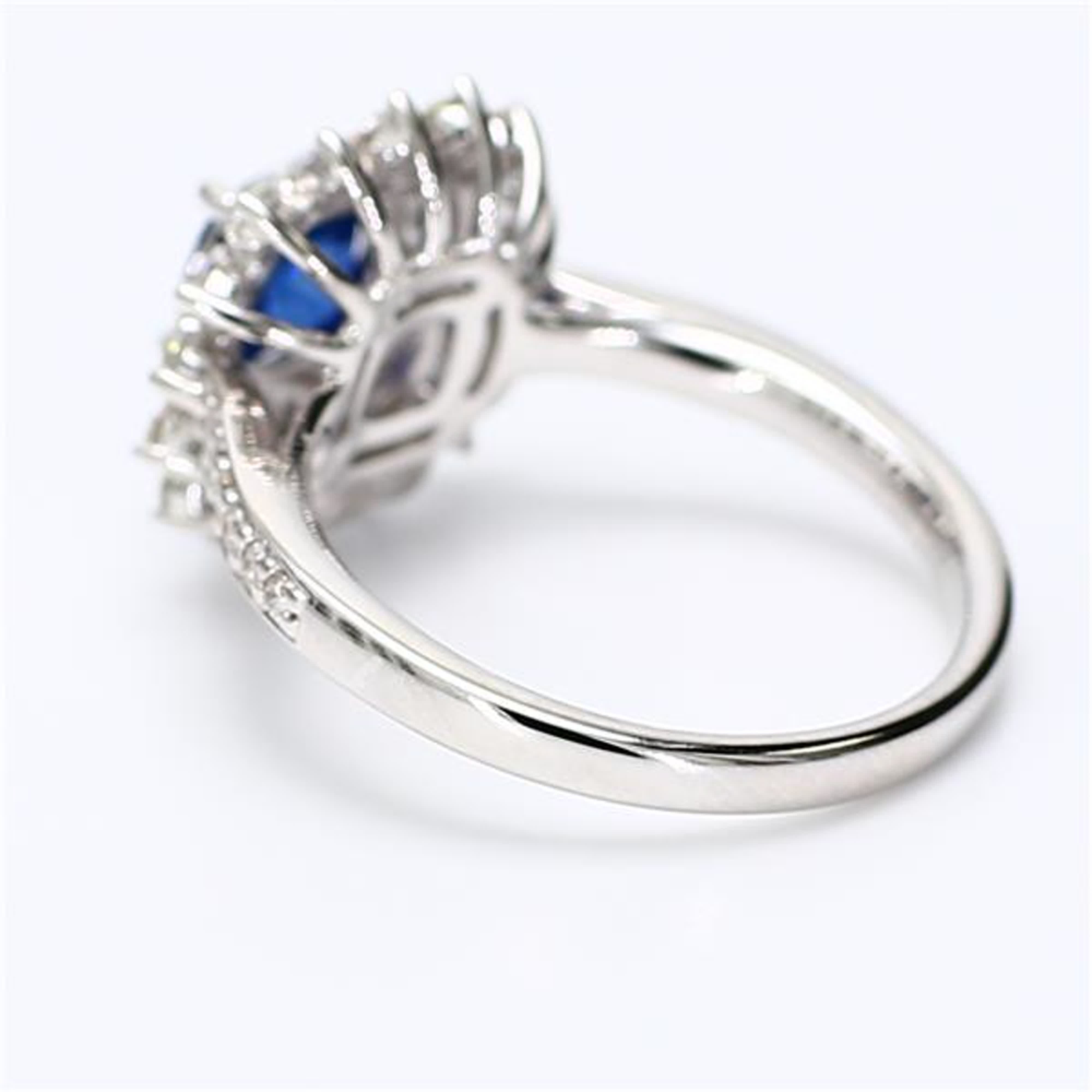 Natural Blue Cushion Sapphire and White Diamond 1.75 Carat TW White Gold Ring