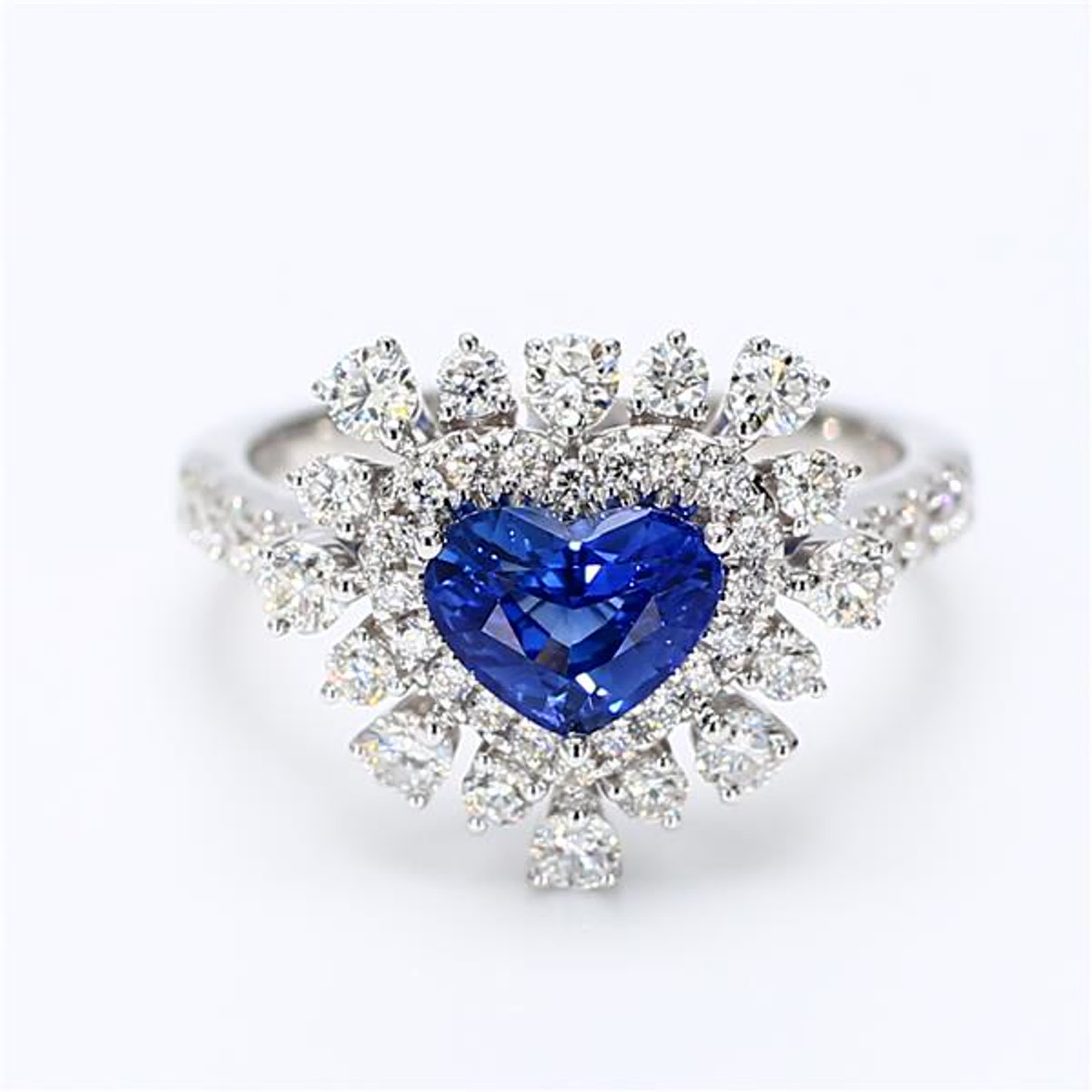 Natural Blue Heart Sapphire and White Diamond 2.86 Carat TW Gold Cocktail Ring
