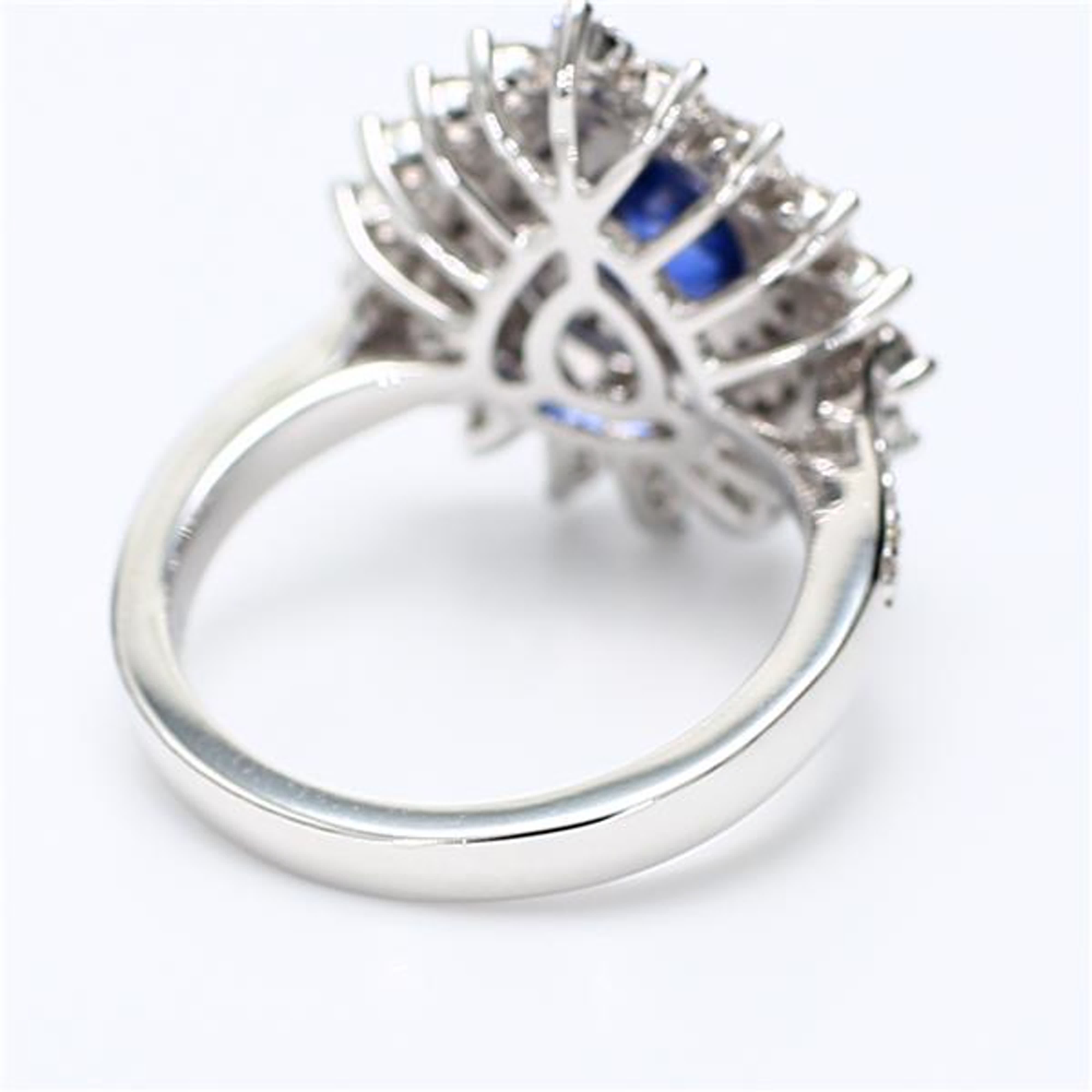 Natural Blue Pear Sapphire and White Diamond 2.62 Carat TW White Gold Ring