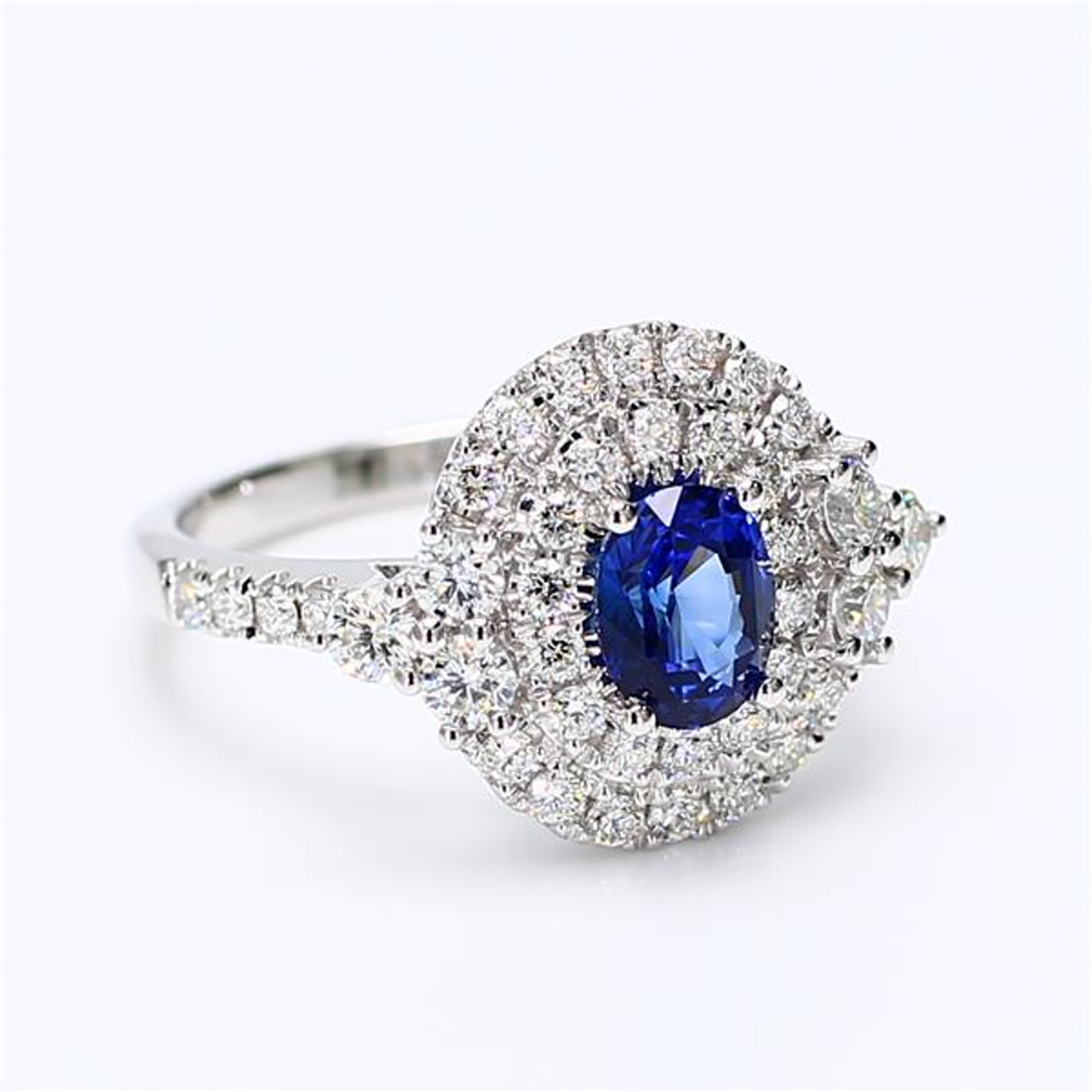 Natural Blue Oval Sapphire and White Diamond 2.06 Carat TW White Gold Ring