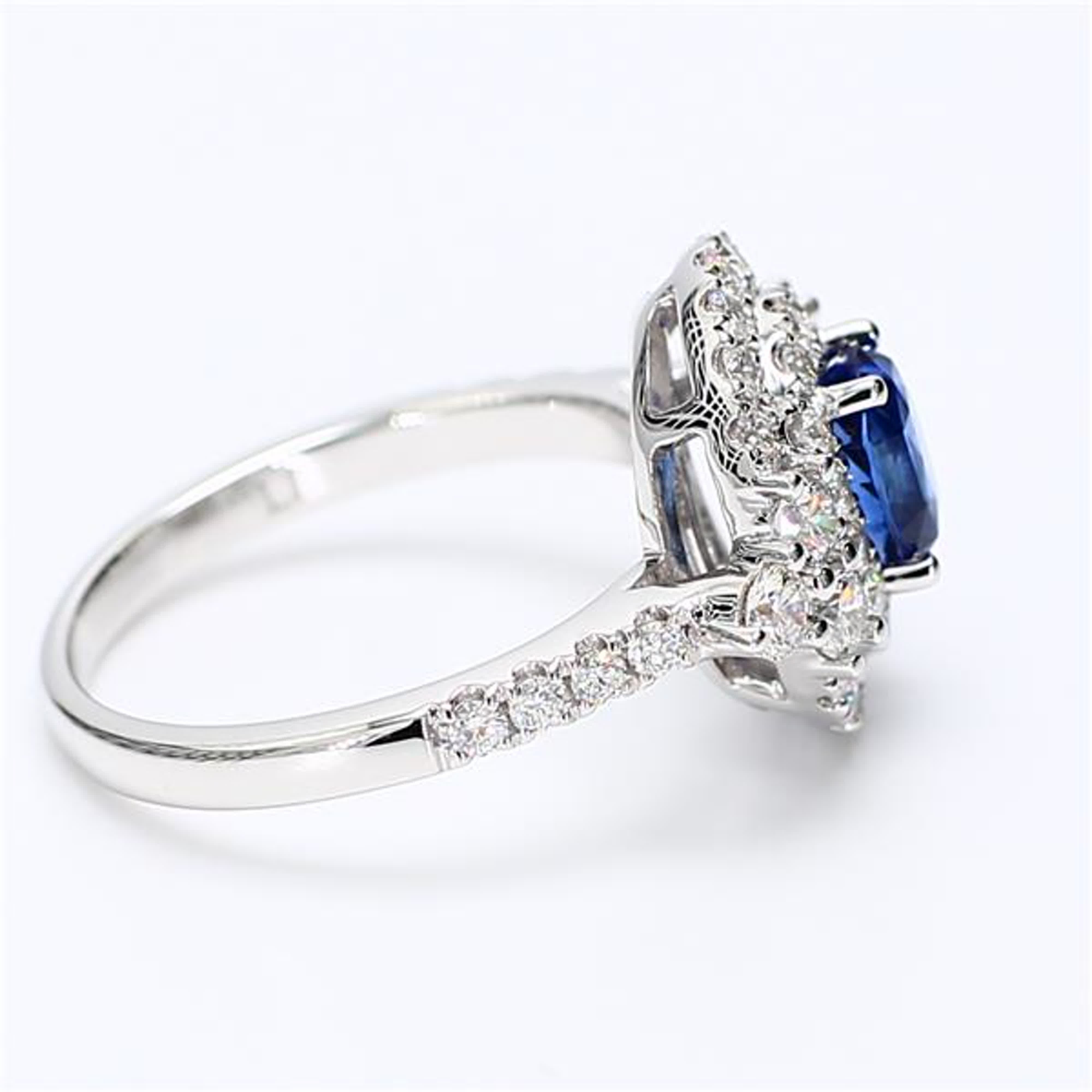 Natural Blue Oval Sapphire and White Diamond 2.06 Carat TW White Gold Ring