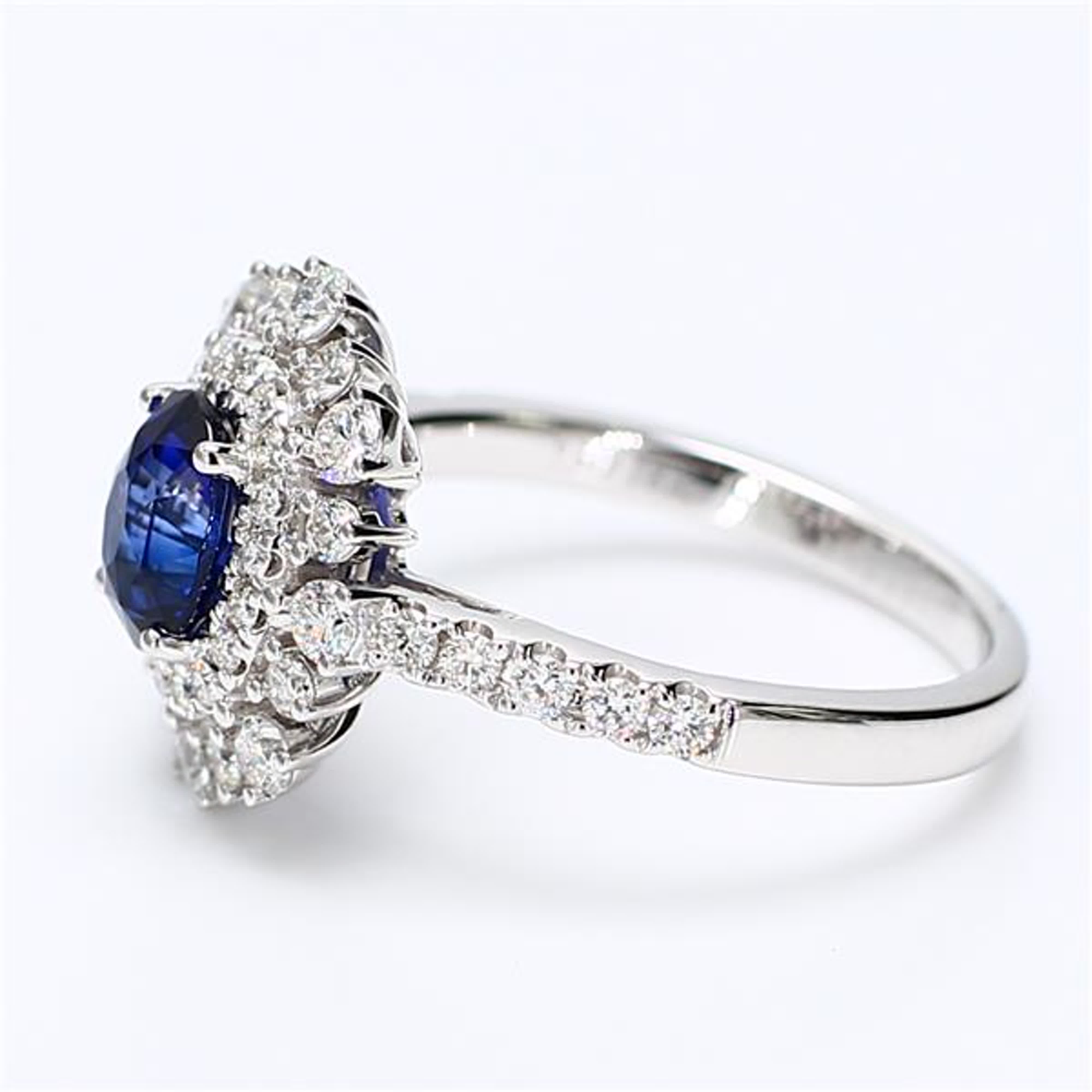 Natural Blue Oval Sapphire and White Diamond 2.11 Carat TW White Gold Ring