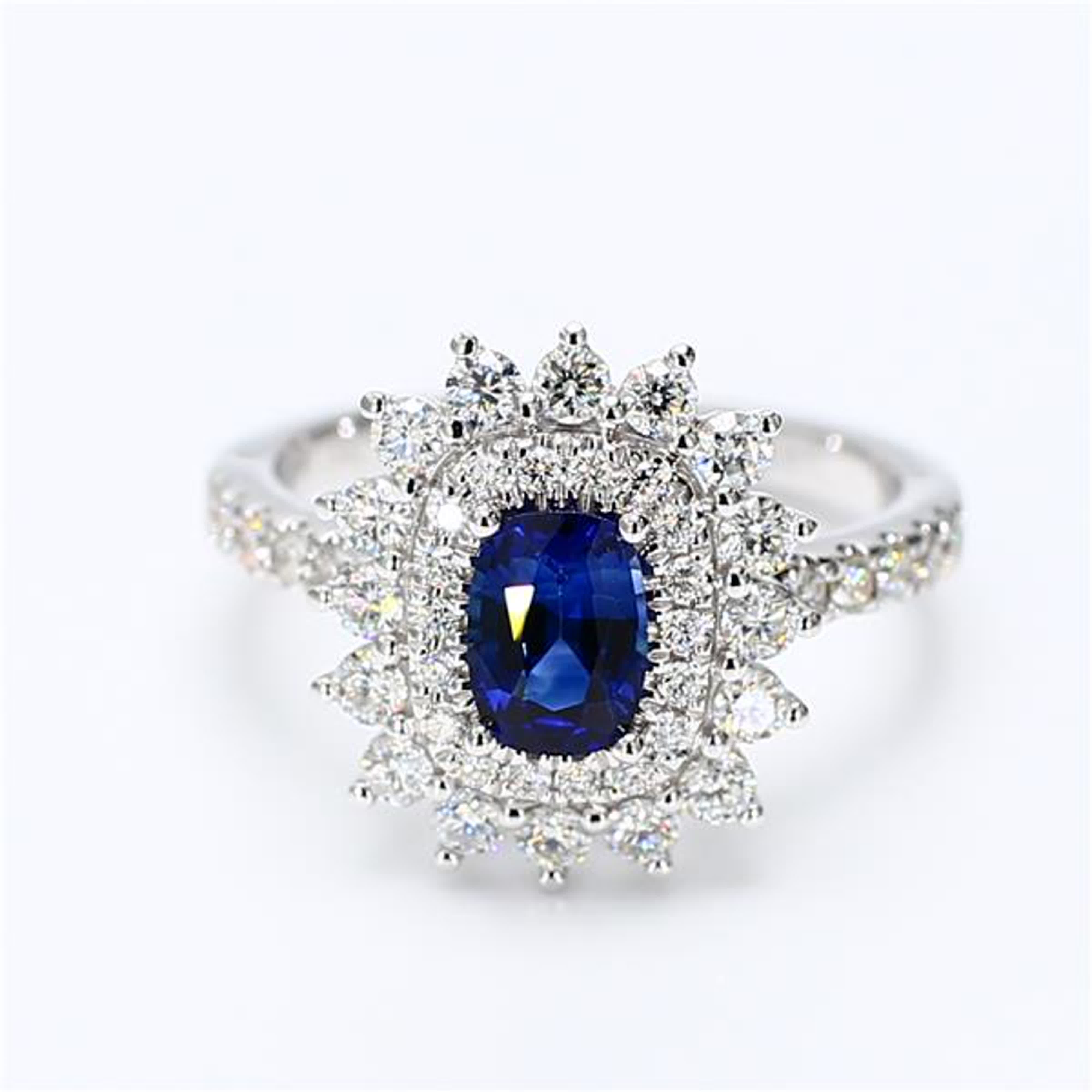 Natural Blue Cushion Sapphire and White Diamond 1.96 Carat TW White Gold Ring