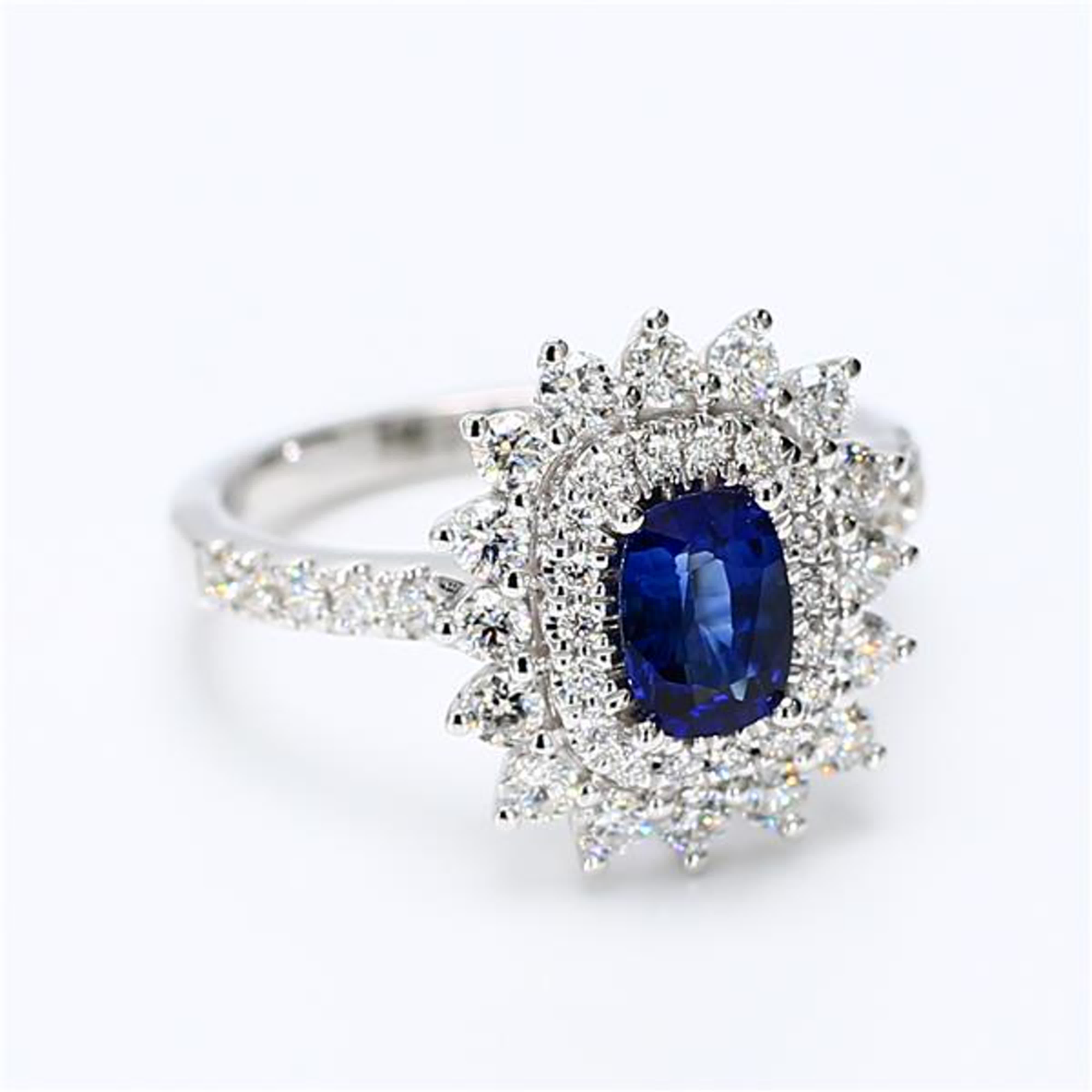 Natural Blue Cushion Sapphire and White Diamond 1.96 Carat TW White Gold Ring