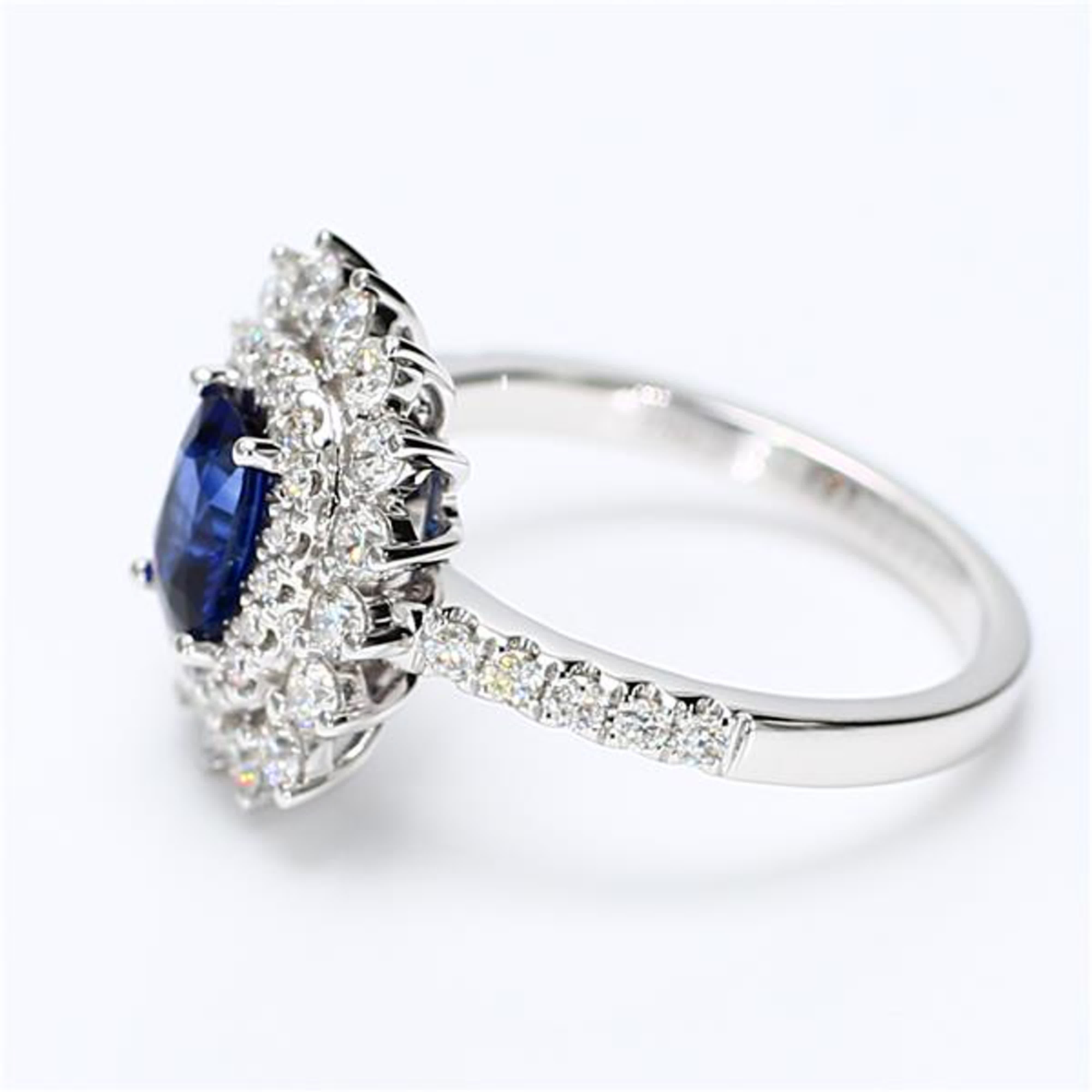 Natural Blue Cushion Sapphire and White Diamond 1.96 Carat TW White Gold Ring