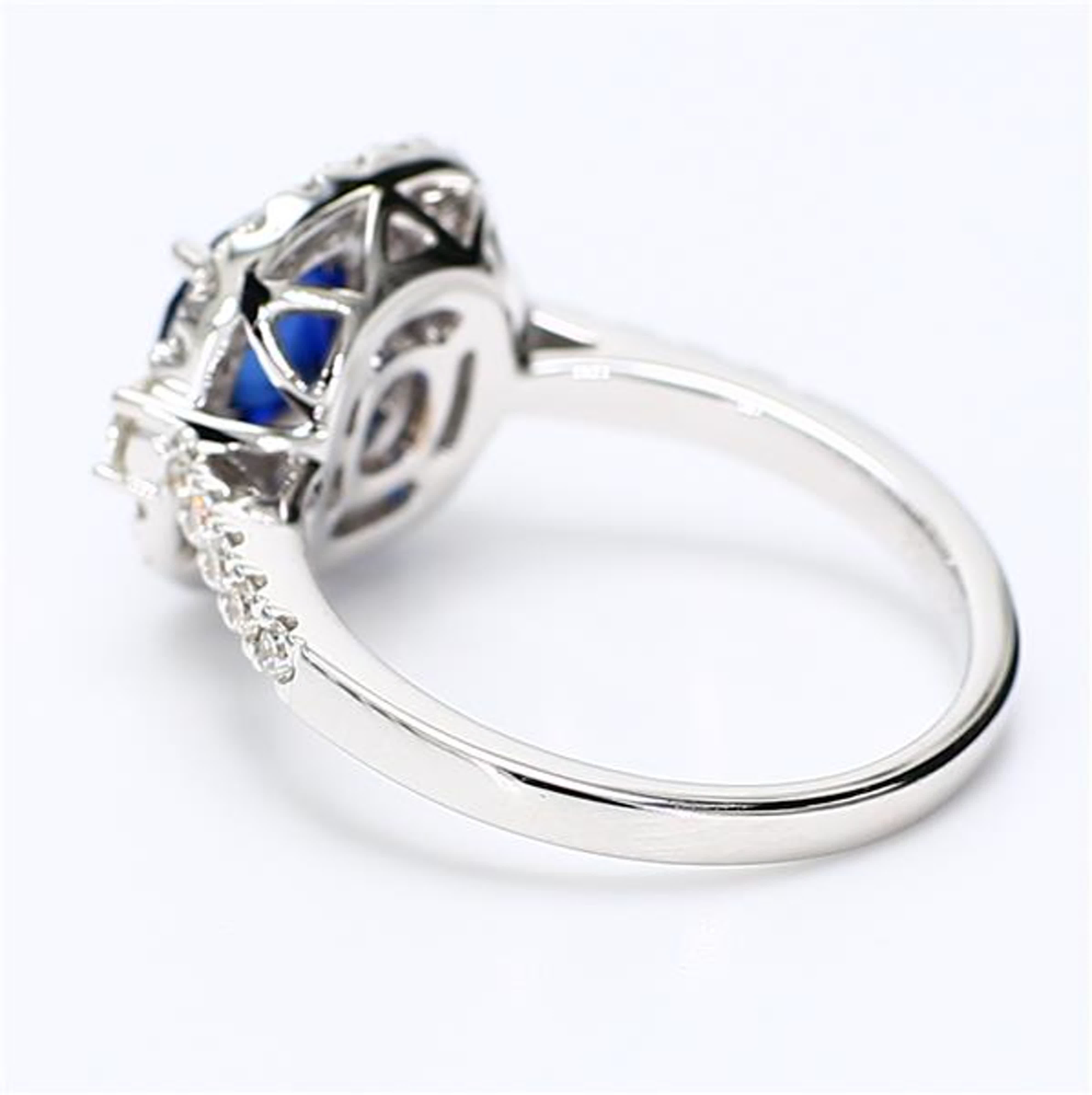 Natural Blue Cushion Sapphire and White Diamond 1.71 Carat TW White Gold Ring