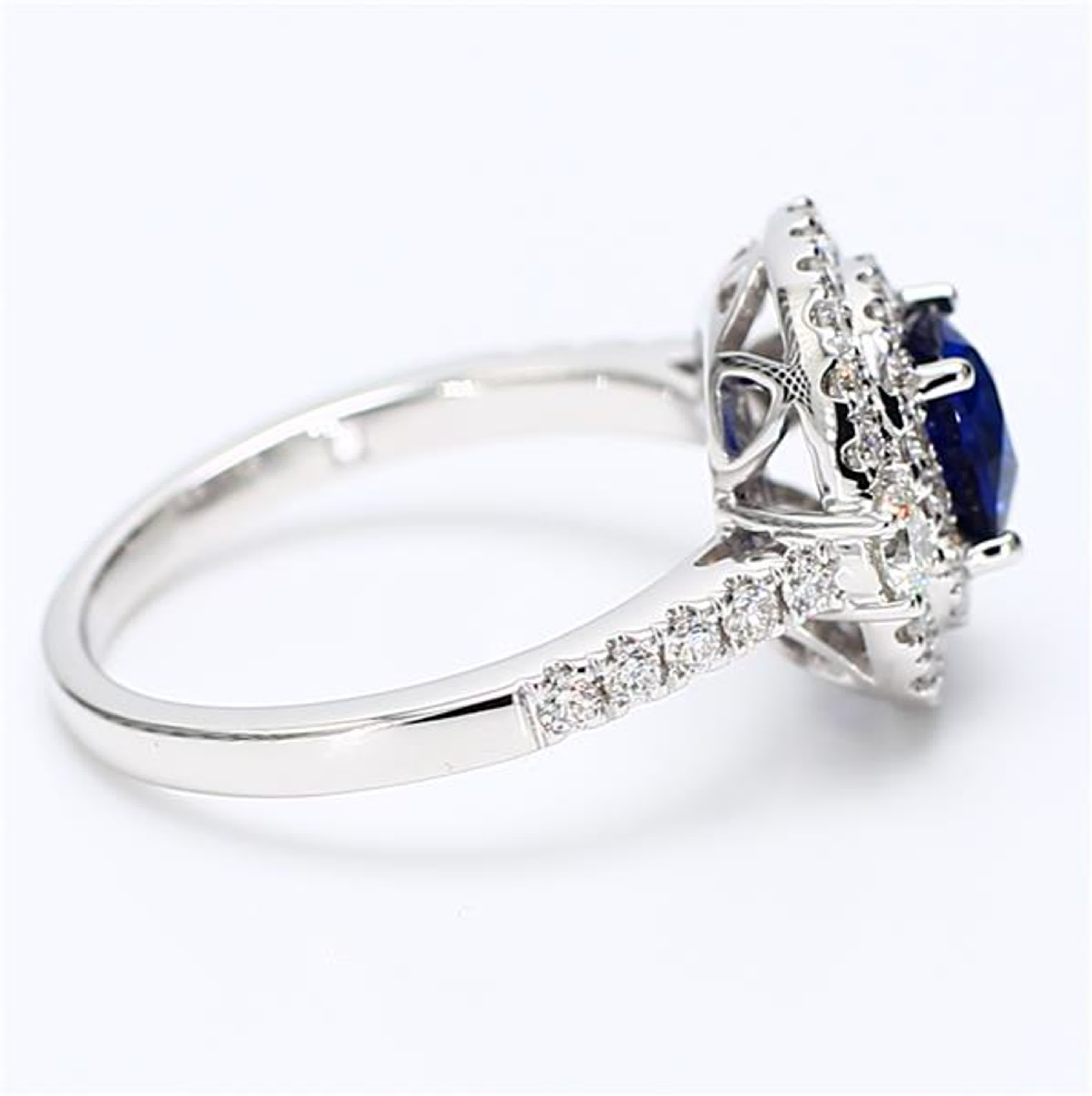 Natural Blue Cushion Sapphire and White Diamond 1.71 Carat TW White Gold Ring