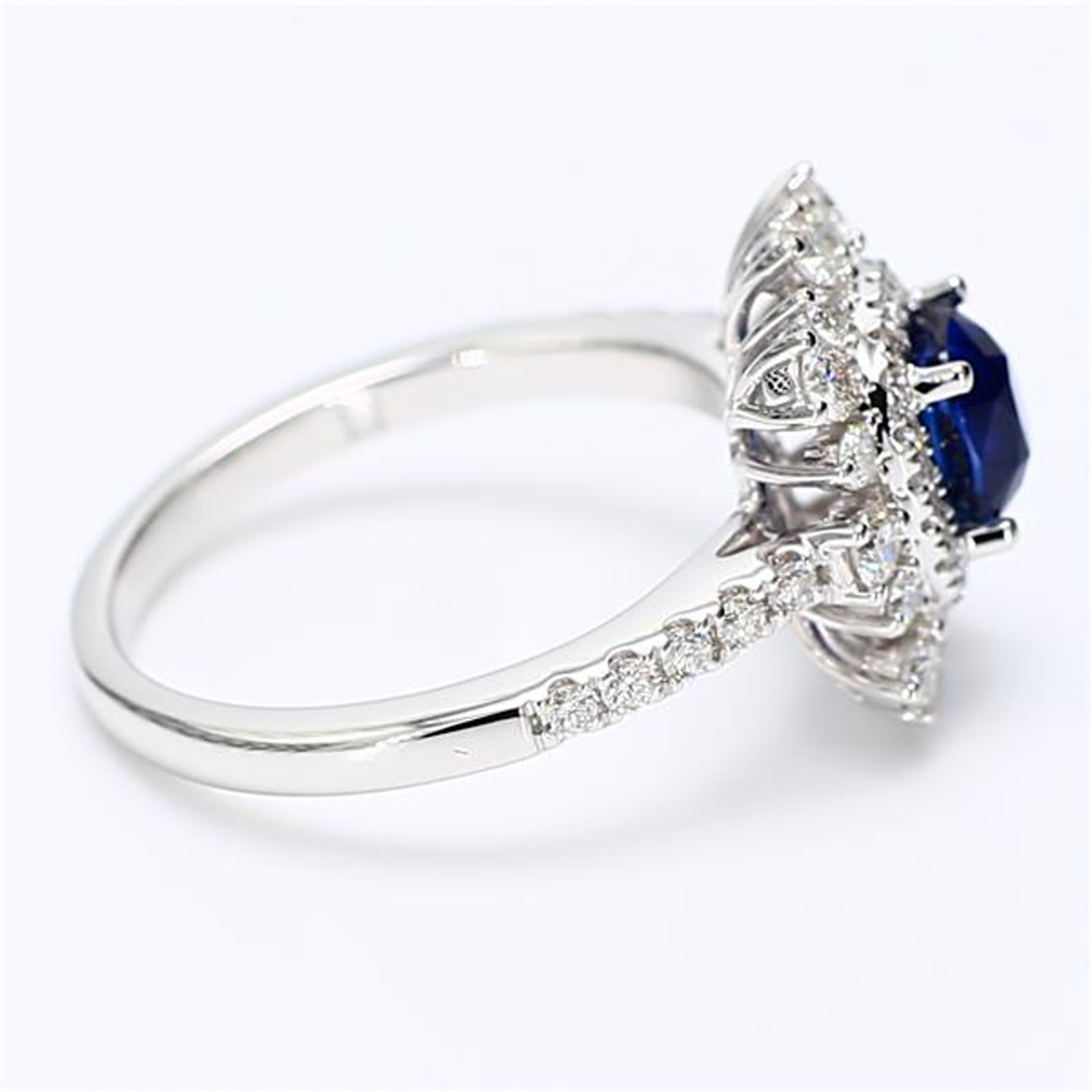 Natural Blue Cushion Sapphire and White Diamond 1.88 Carat TW White Gold Ring