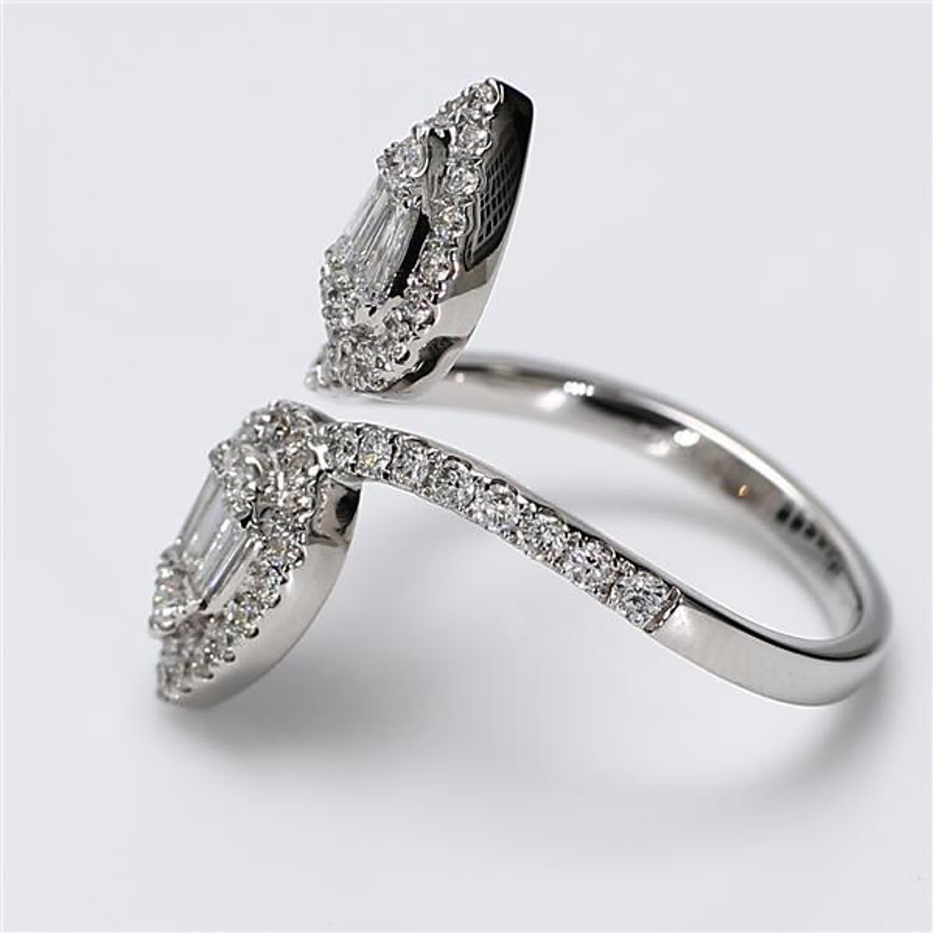 Natural White Baguette and Round Diamond .81 Carat TW White Gold Cocktail Ring
