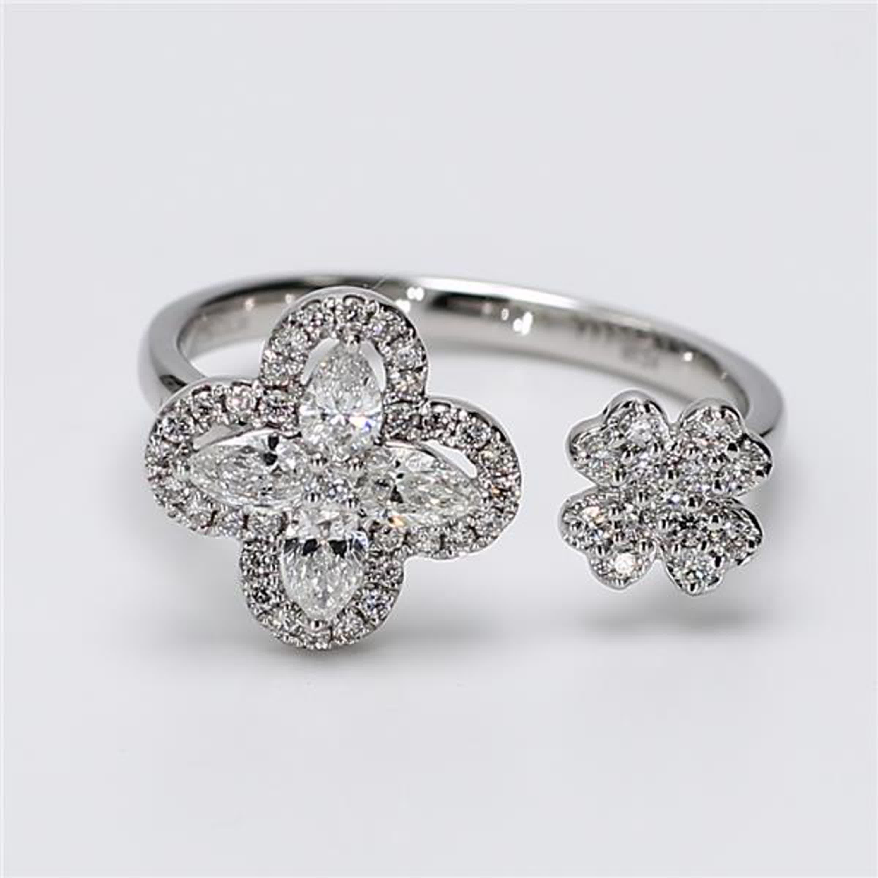 Natural White Pear and Round Diamond .60 Carat TW White Gold Fashion Ring
