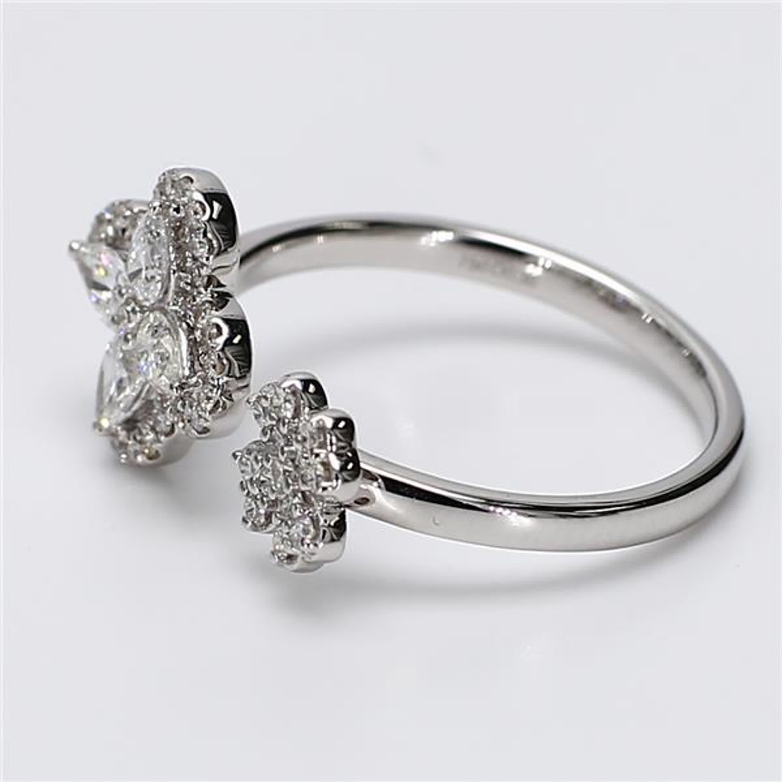 Natural White Pear and Round Diamond .60 Carat TW White Gold Fashion Ring
