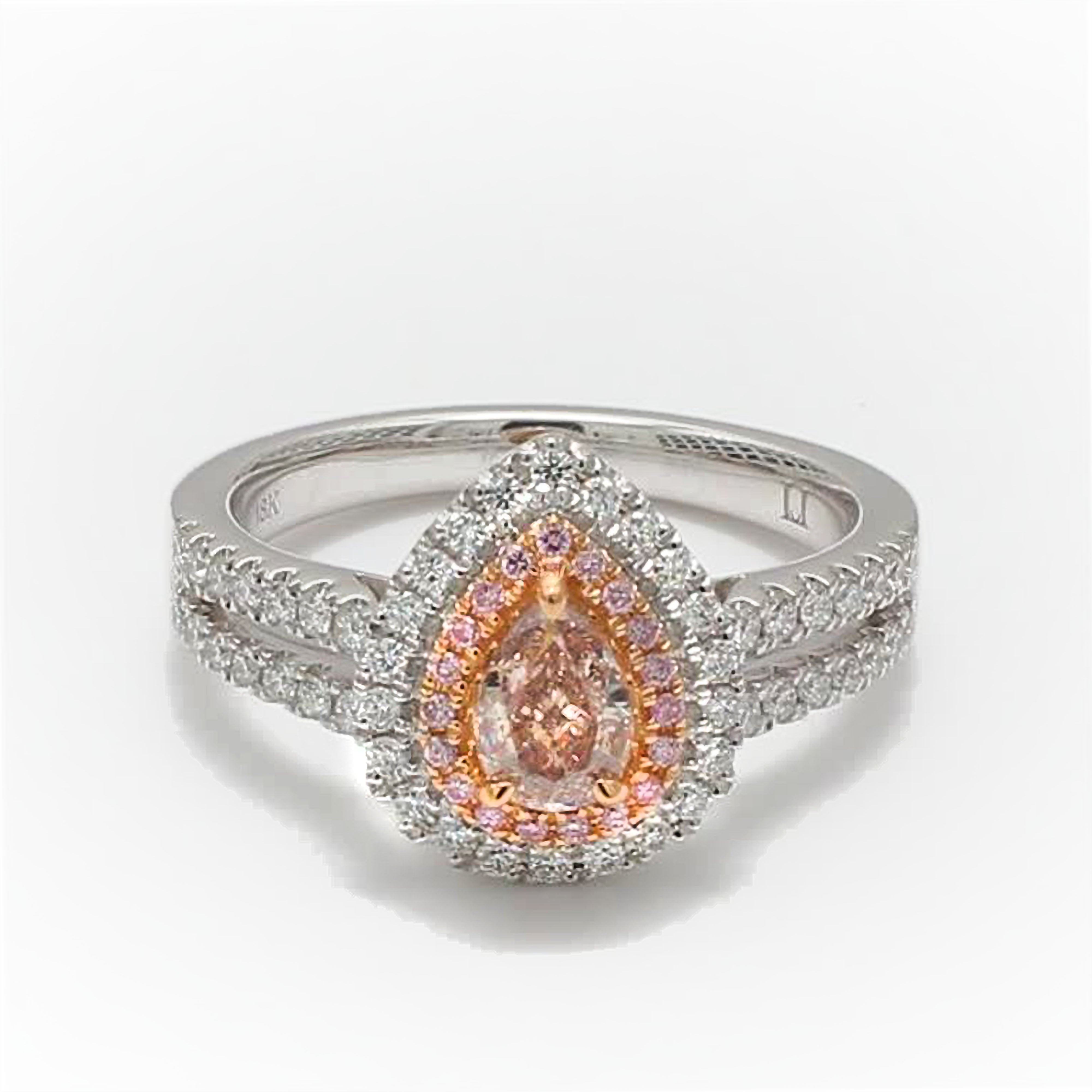 GIA Certified Natural Pink Pear and White Diamond .95 Carat TW Platinum Ring