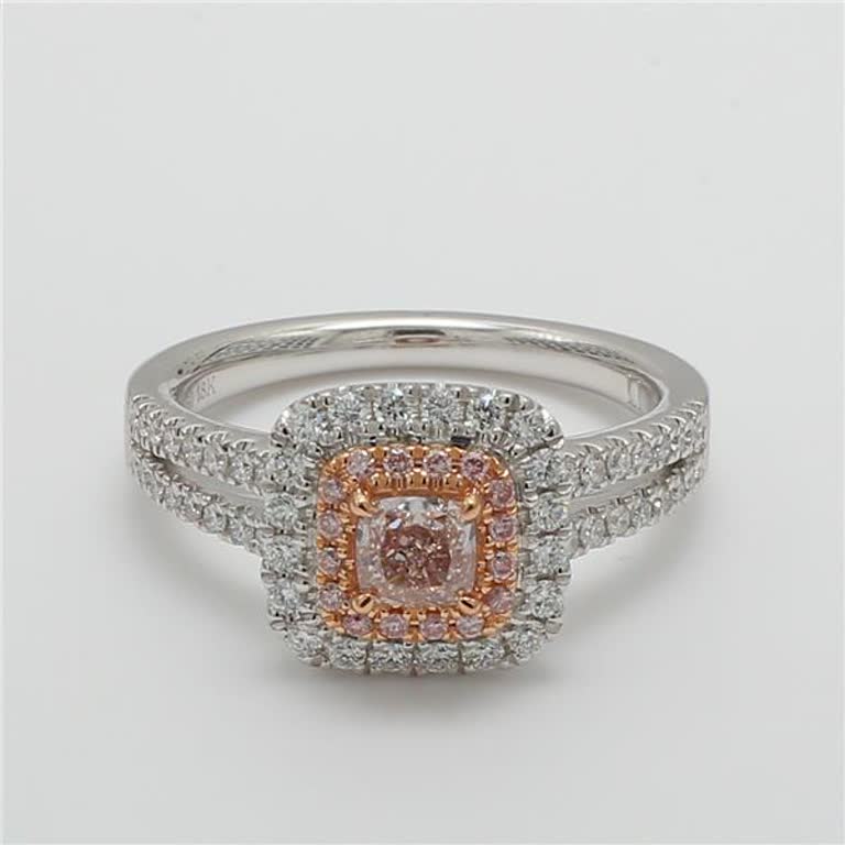 GIA Certified Natural Pink Cushion and White Diamond .88 Carat TW Platinum Ring
