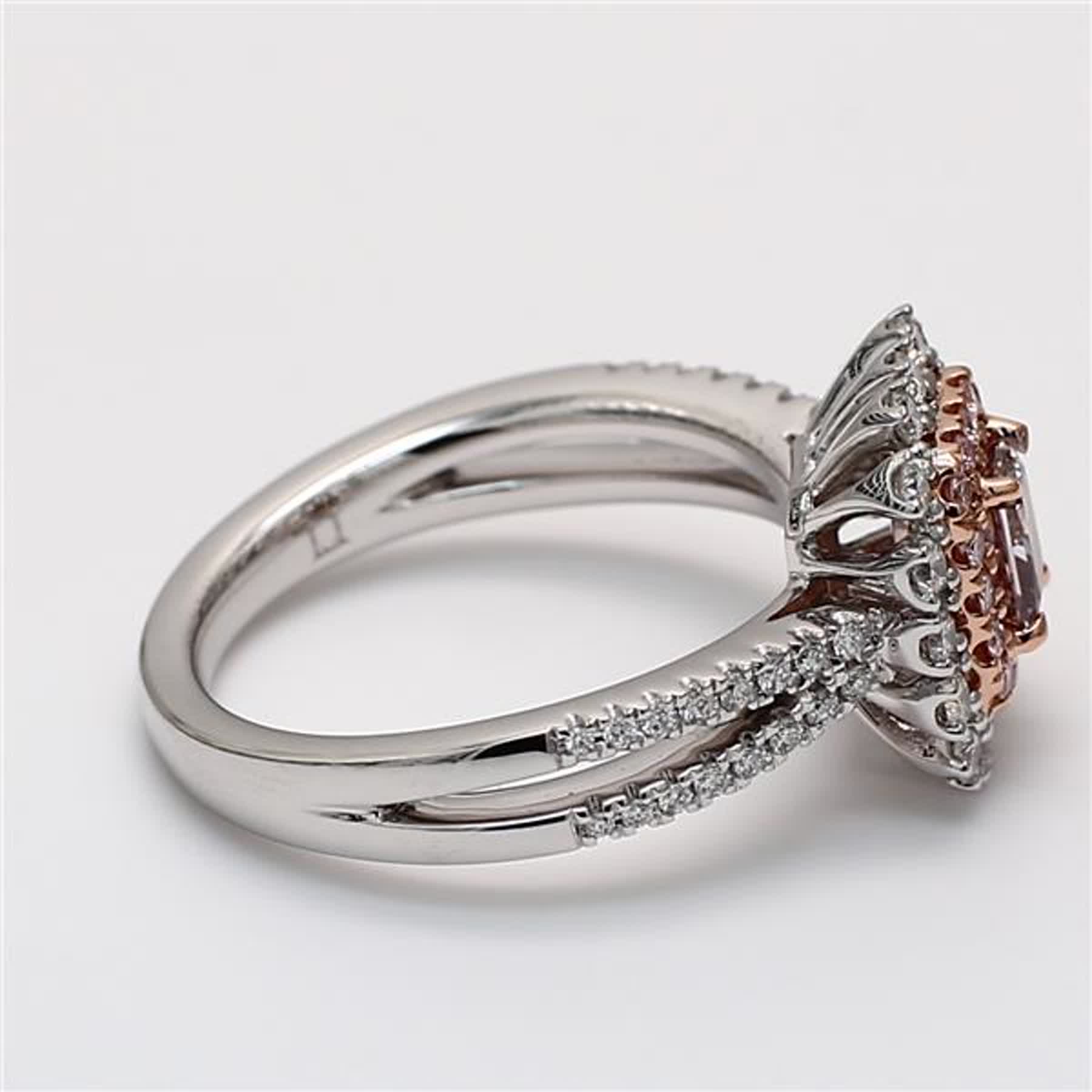 GIA Certified Natural Pink Radiant and White Diamond .92 Carat TW Plat Ring