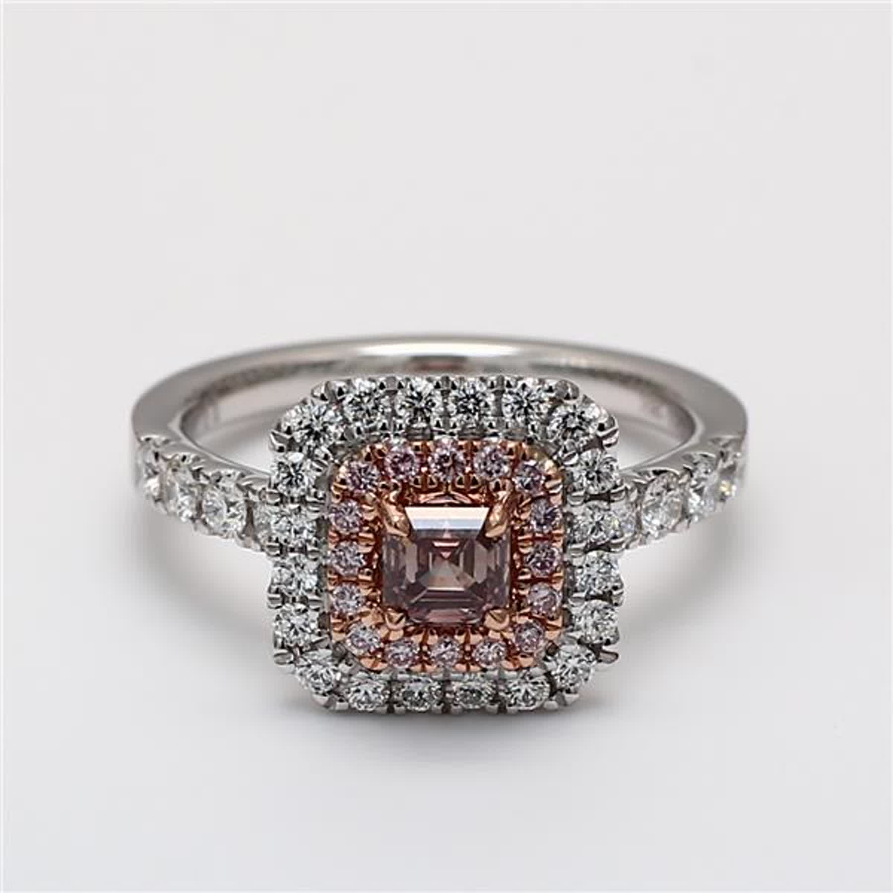 GIA Certified Natural Pink Asscher and White Diamond 1.20 Carat TW Plat Ring