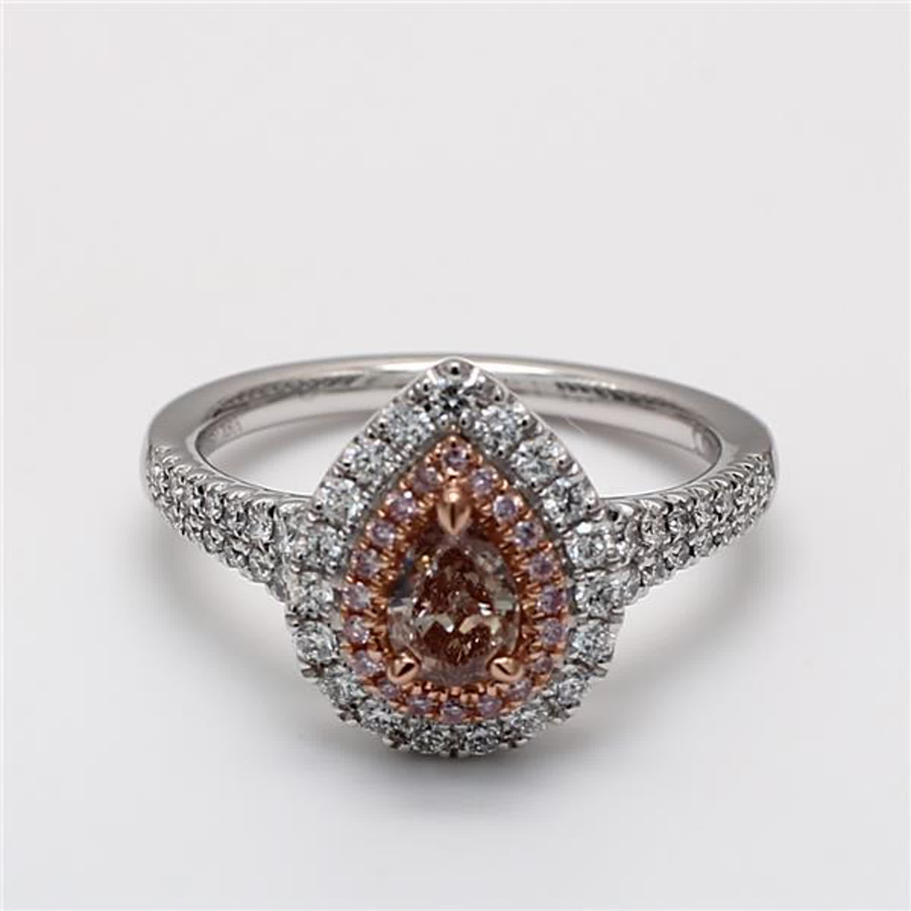 GIA Certified Natural Brown Pear and Pink Diamond .98 Carat TW Platinum Ring