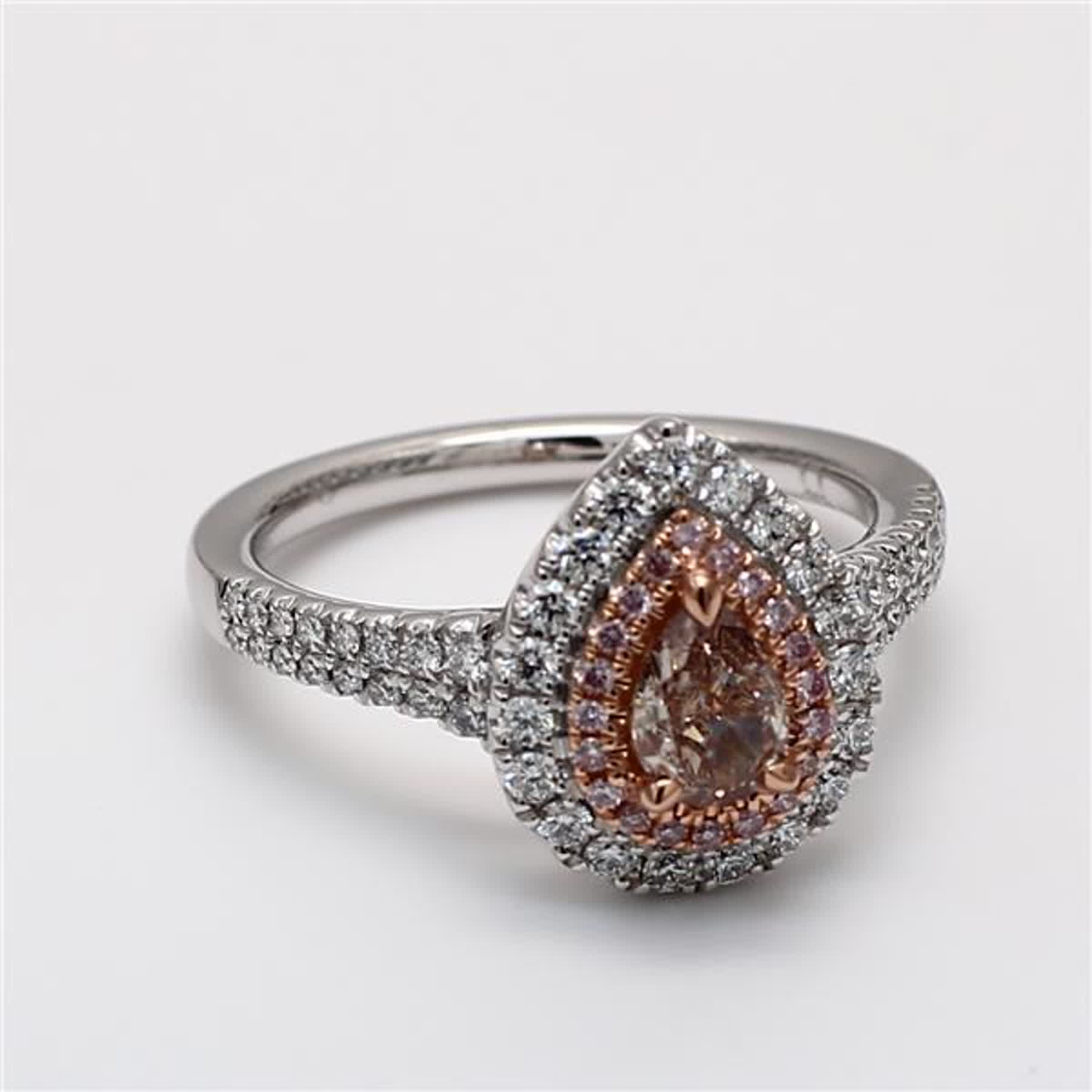 GIA Certified Natural Brown Pear and Pink Diamond .98 Carat TW Platinum Ring