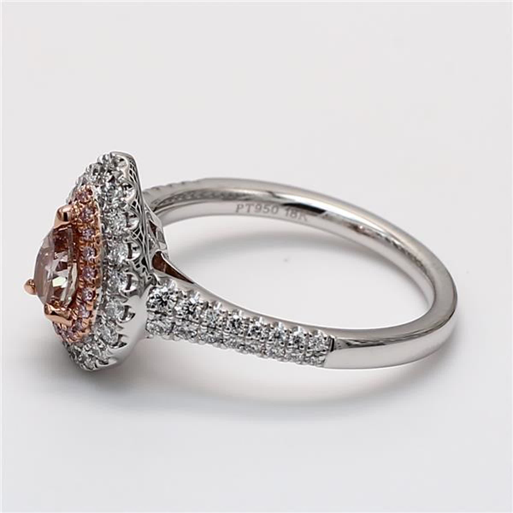 GIA Certified Natural Brown Pear and Pink Diamond .98 Carat TW Platinum Ring