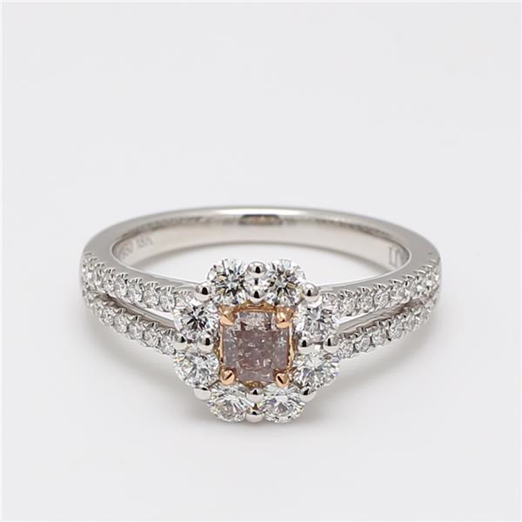 GIA Certified Natural Pink Radiant and White Diamond 1.21 Carat TW Plat Ring