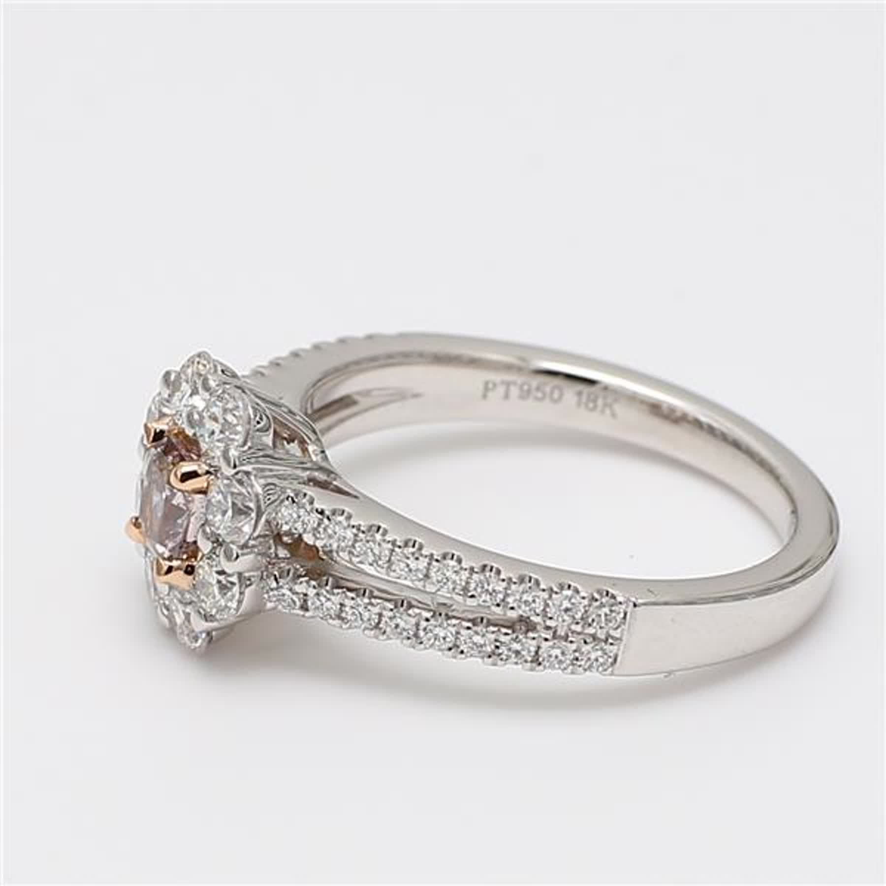 GIA Certified Natural Pink Radiant and White Diamond 1.21 Carat TW Plat Ring