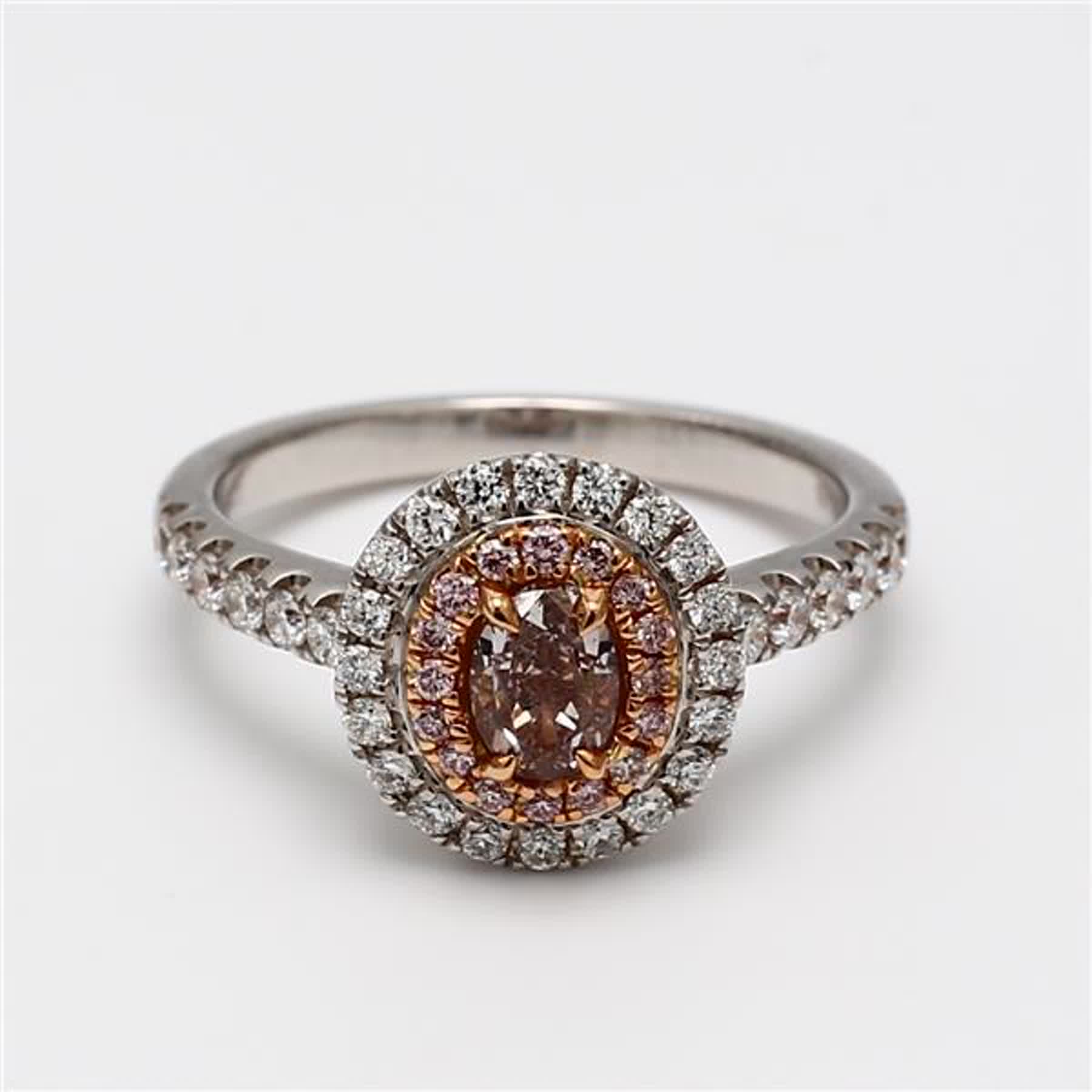GIA Certified Natural Pink Oval and White Diamond 1.14 Carat TW Rose Gold Ring