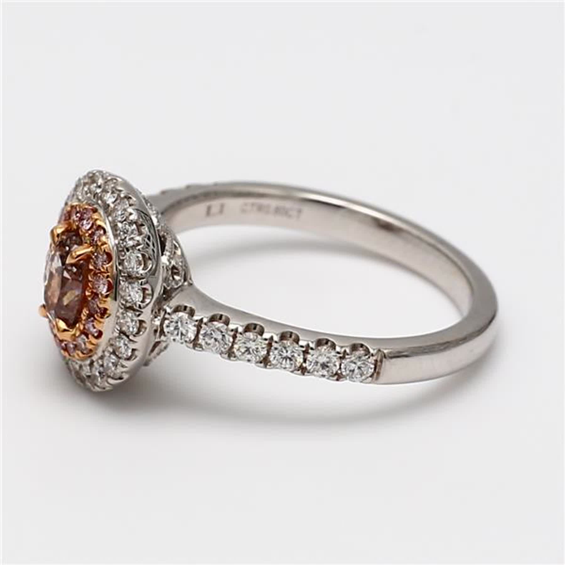 GIA Certified Natural Pink Oval and White Diamond 1.14 Carat TW Rose Gold Ring