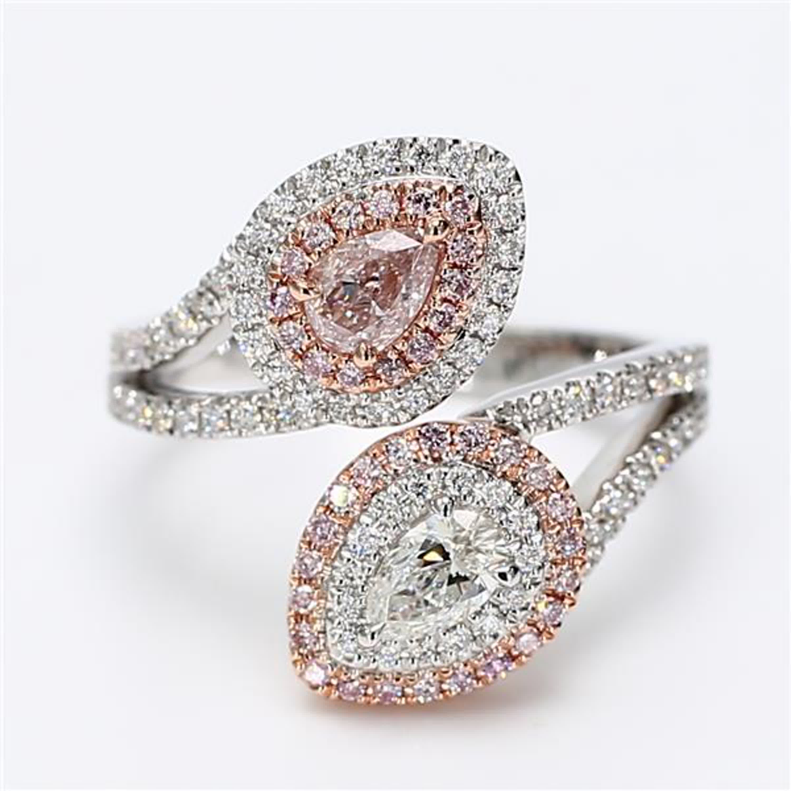 GIA Certified Natural Pink Pear and White Diamond 1.09 Carat TW Rose Gold Ring