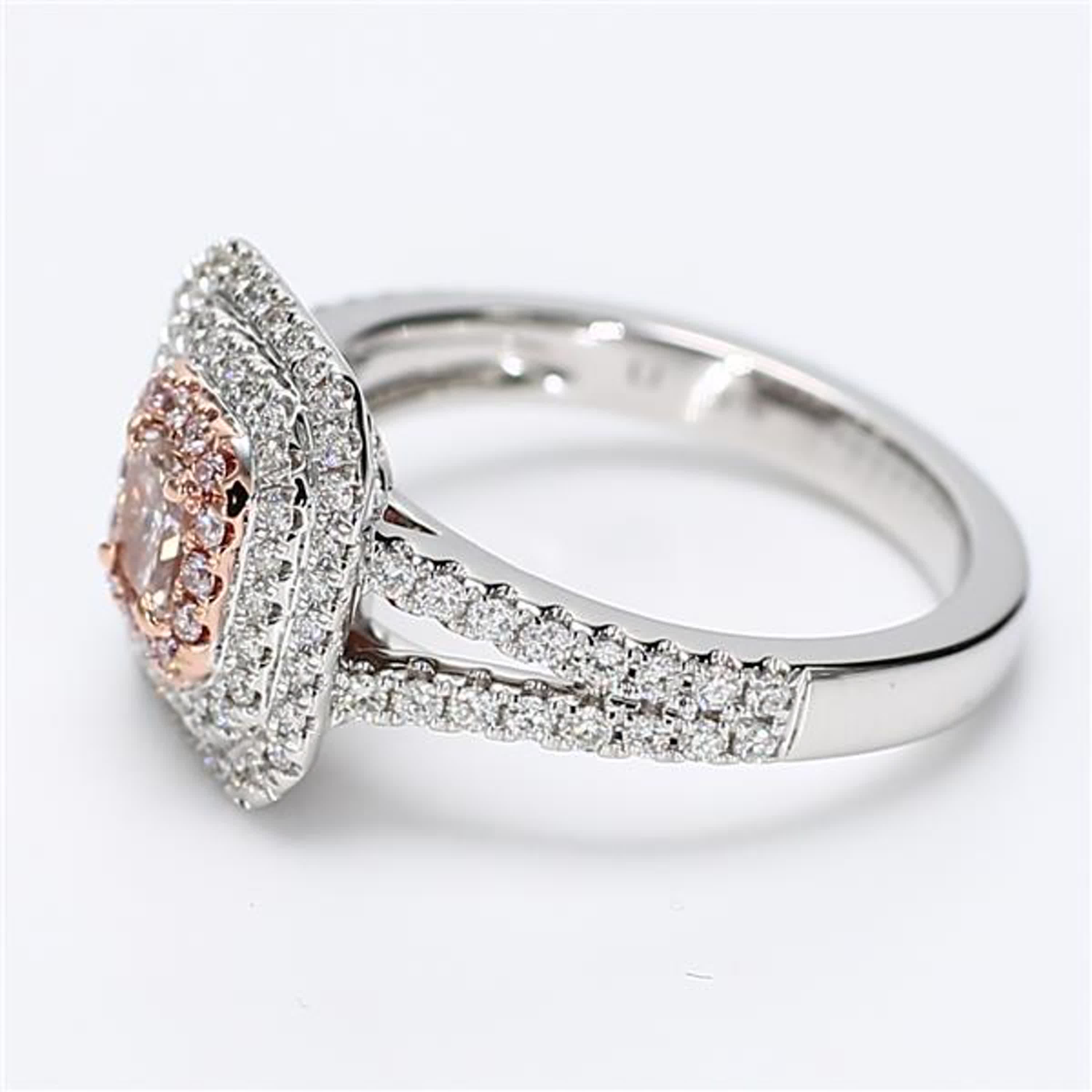 GIA Certified Natural Pink Radiant and White Diamond .92 Carat TW Gold Ring