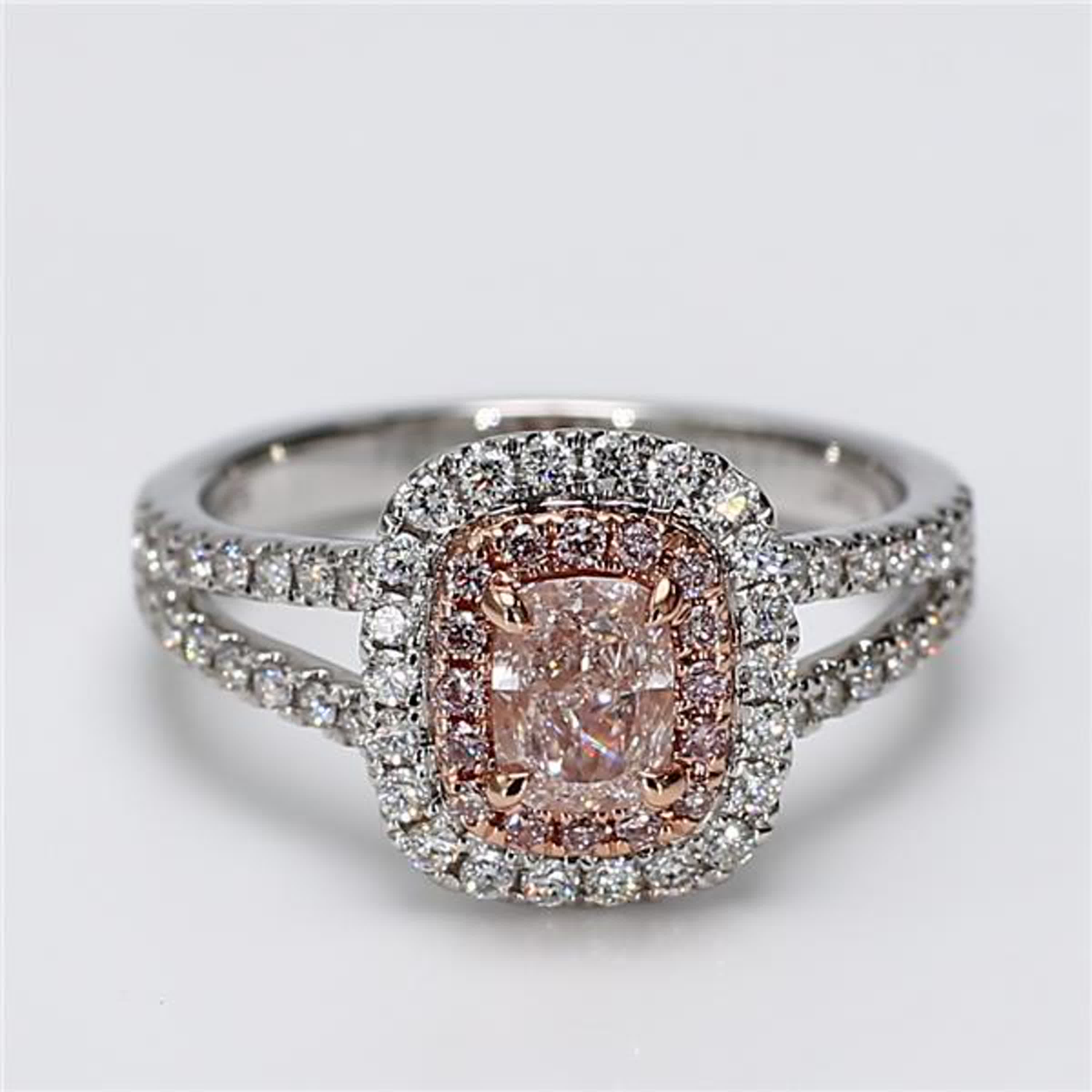 GIA Certified Natural Pink Cushion and White Diamond 1.17 Carat TW Gold Ring