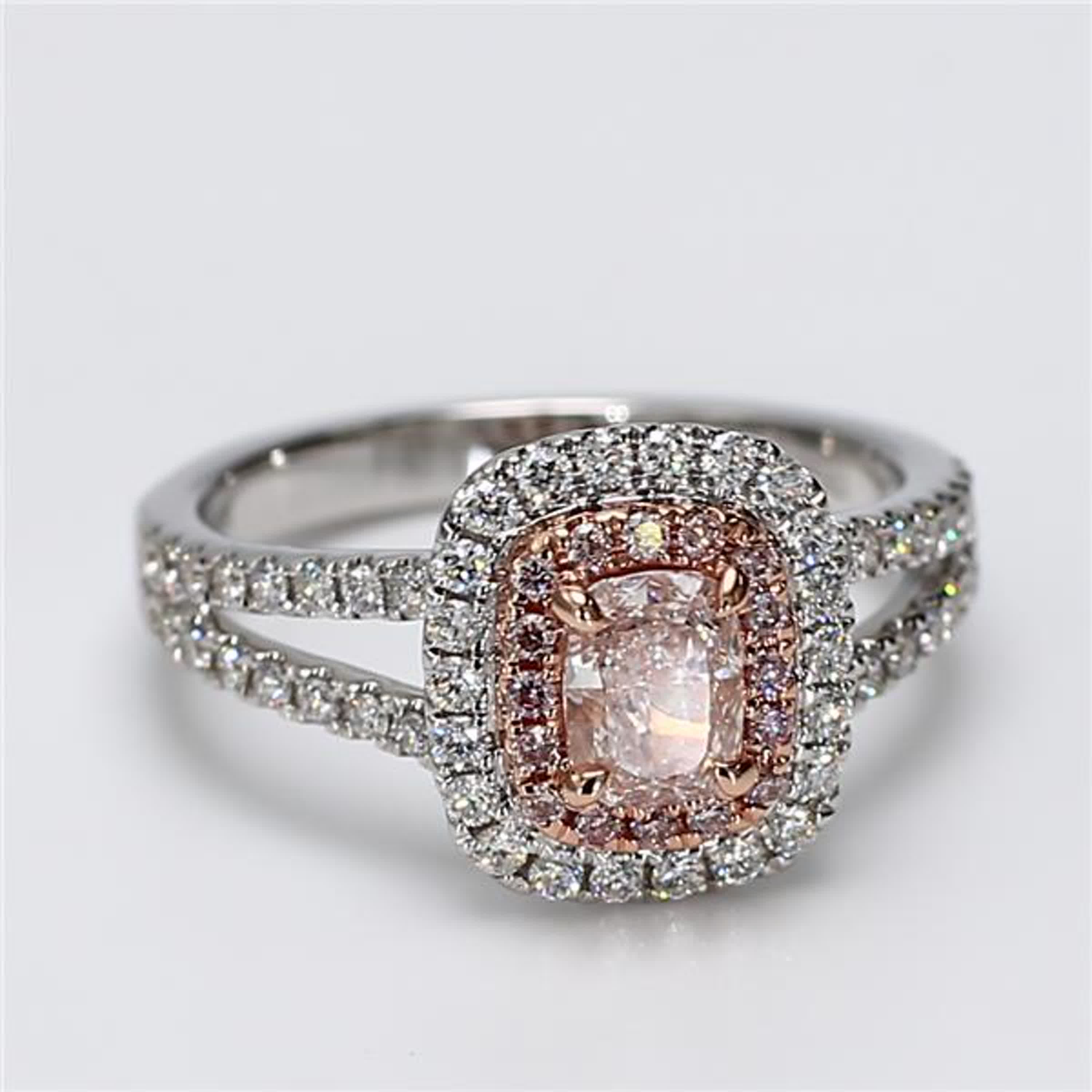 GIA Certified Natural Pink Cushion and White Diamond 1.17 Carat TW Gold Ring