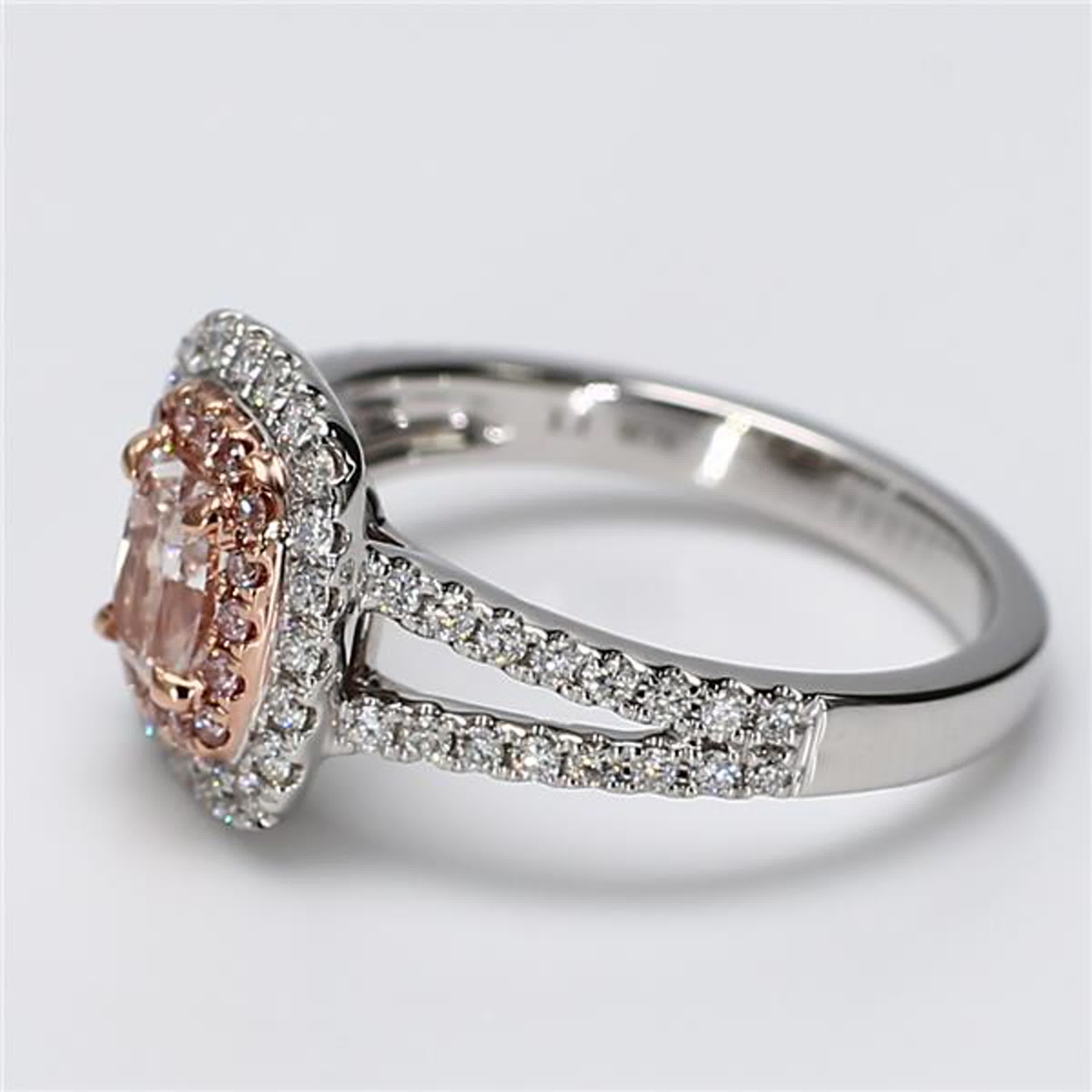 GIA Certified Natural Pink Cushion and White Diamond 1.17 Carat TW Gold Ring
