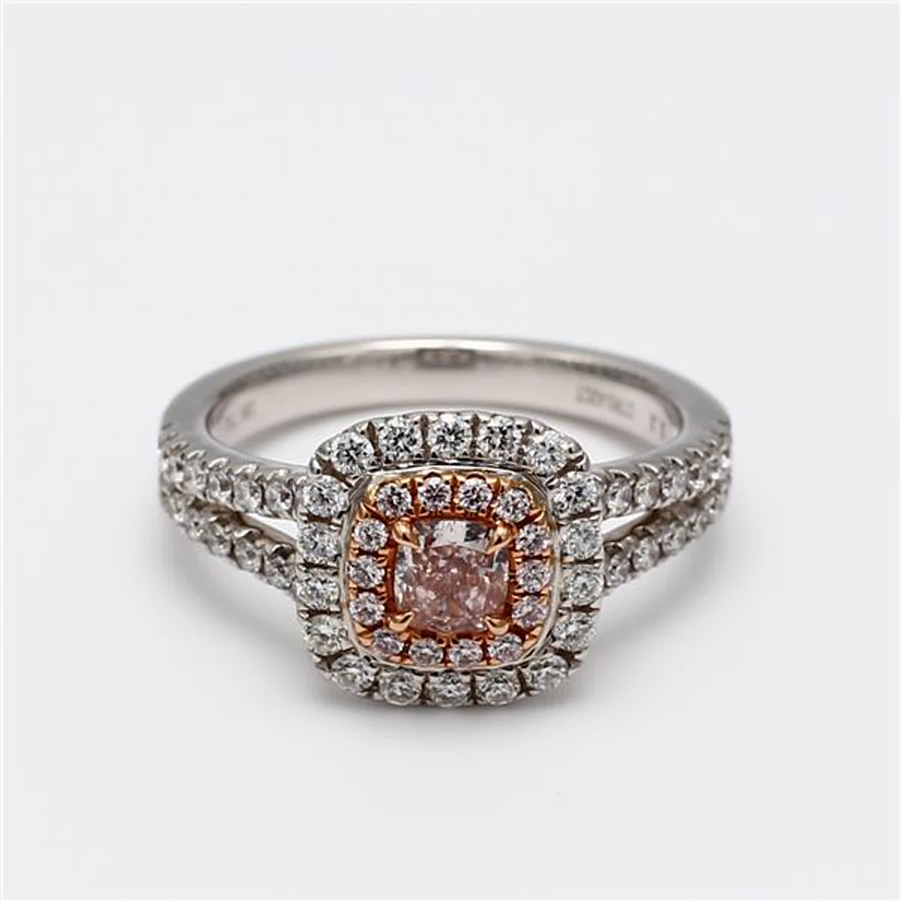 GIA Certified Natural Pink Cushion and White Diamond 1.15 Carat TW Gold Ring