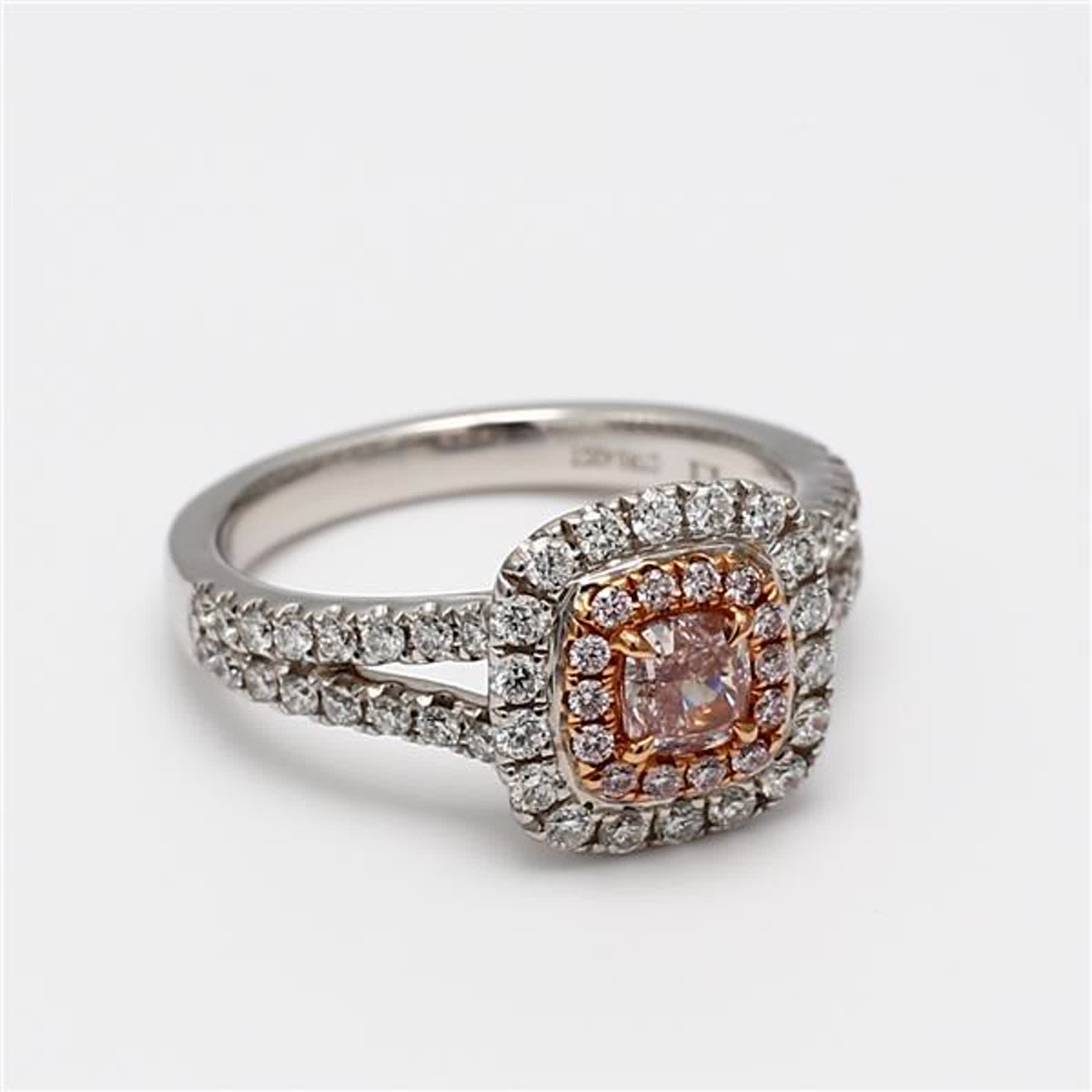 GIA Certified Natural Pink Cushion and White Diamond 1.15 Carat TW Gold Ring