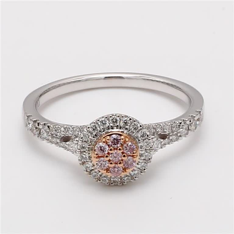 Natural Pink Round and White Diamond .36 Carat TW Rose Gold Cluster Ring