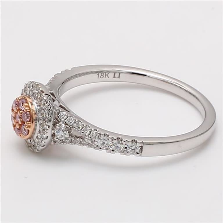 Natural Pink Round and White Diamond .36 Carat TW Rose Gold Cluster Ring