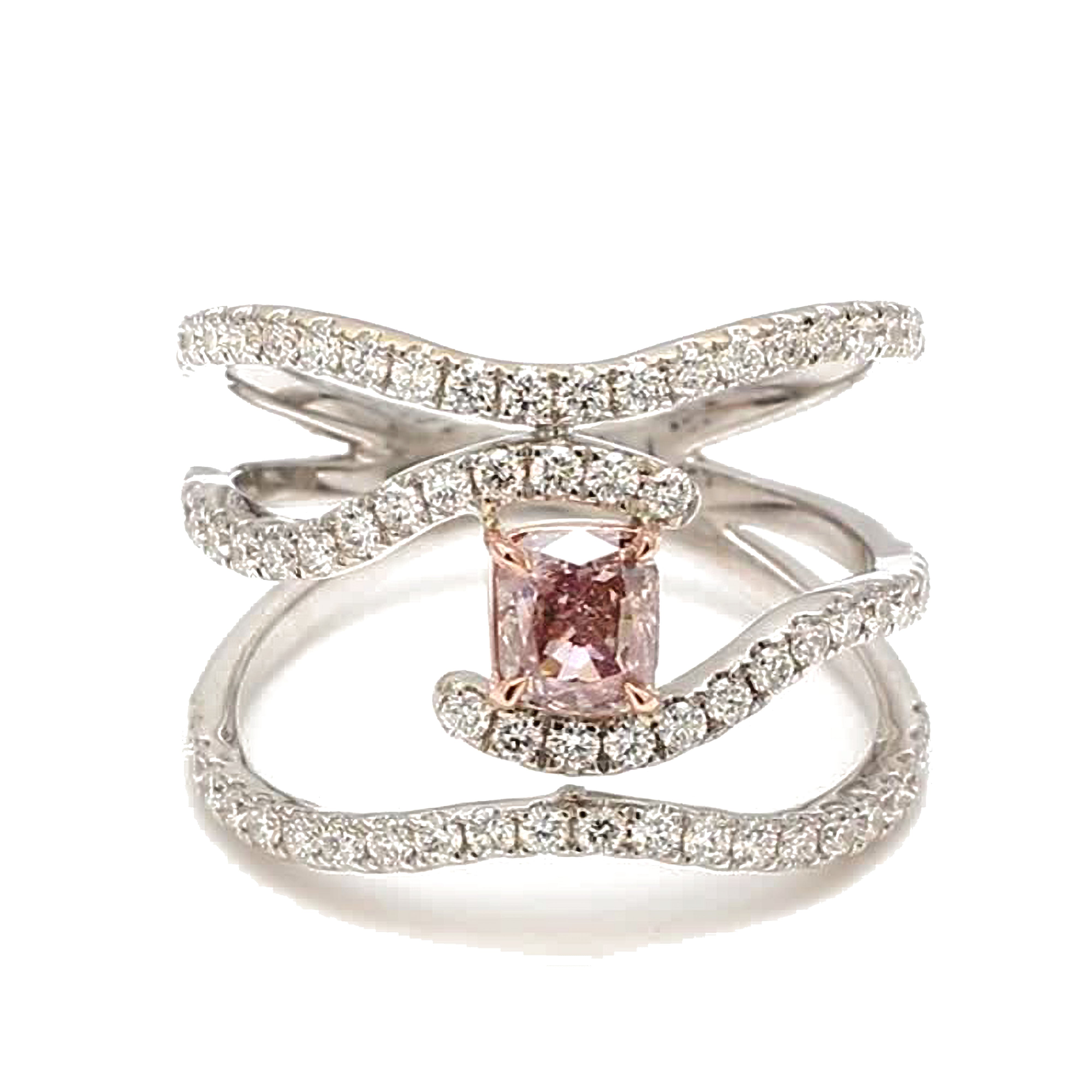 GIA Certified Natural Pink Cushion and White Diamond 1.28 Carat TW Gold Ring