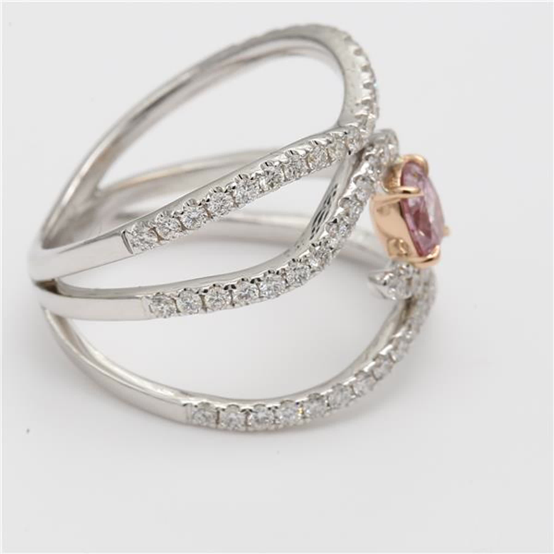 GIA Certified Natural Pink Oval and White Diamond 1.08 Carat TW Rose Gold Ring