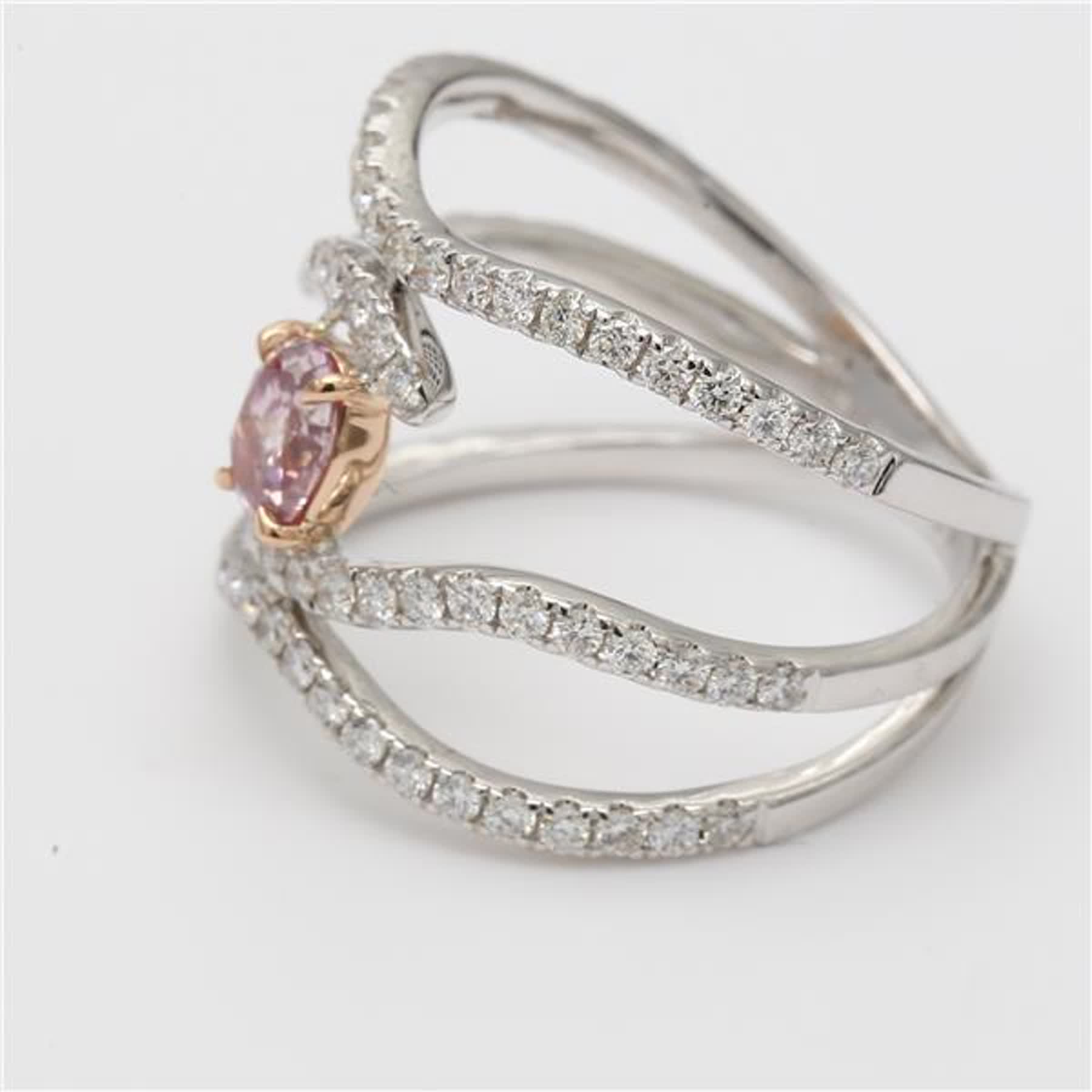 GIA Certified Natural Pink Oval and White Diamond 1.08 Carat TW Rose Gold Ring